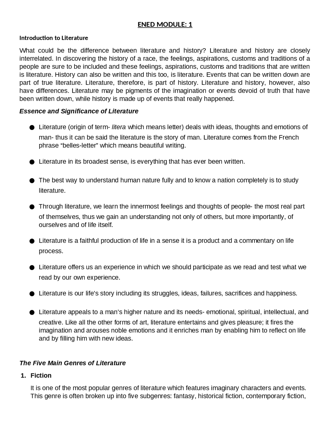 English Literature Notes - Docsity