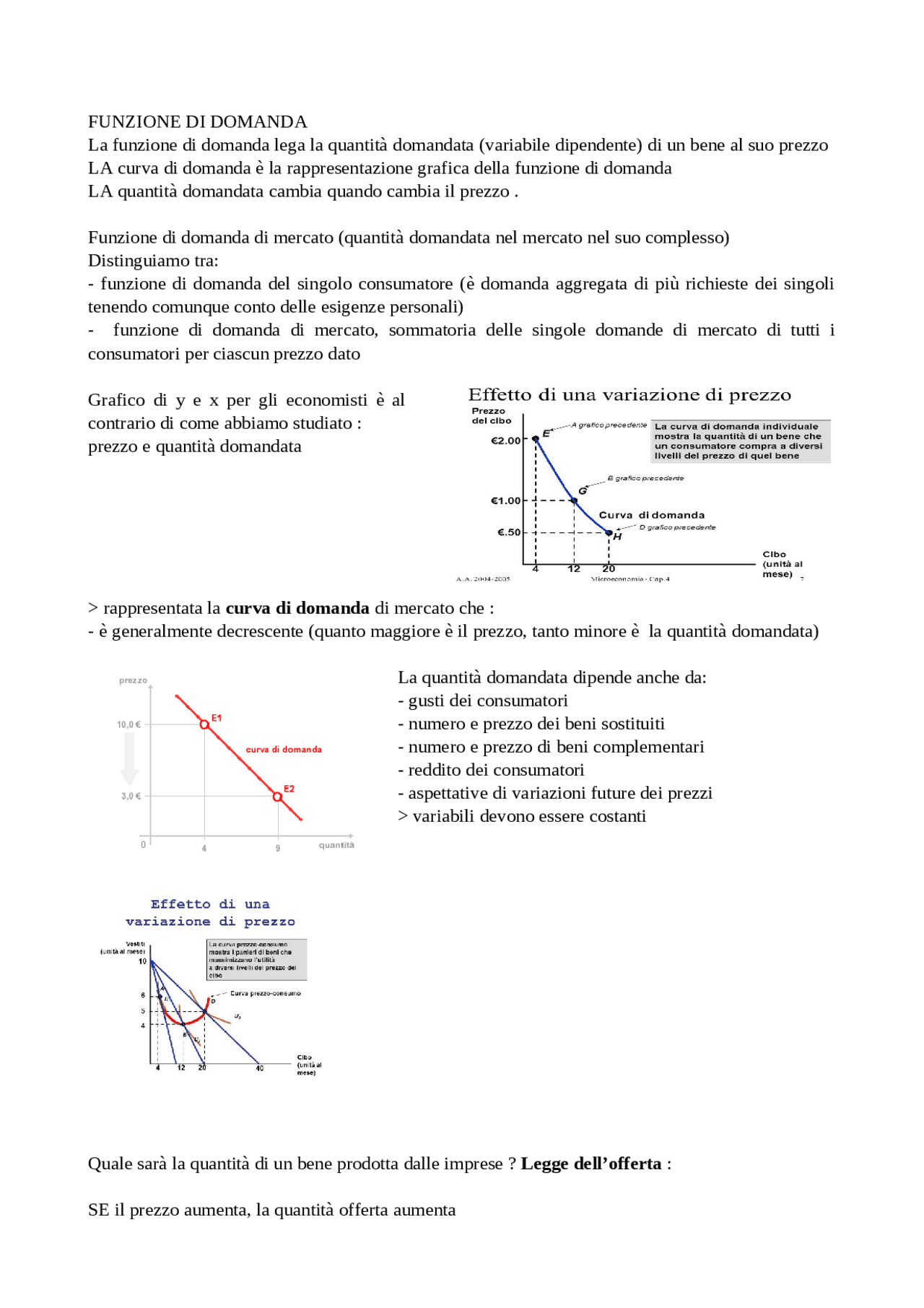 Funzione di domanda e di offerta Docsity