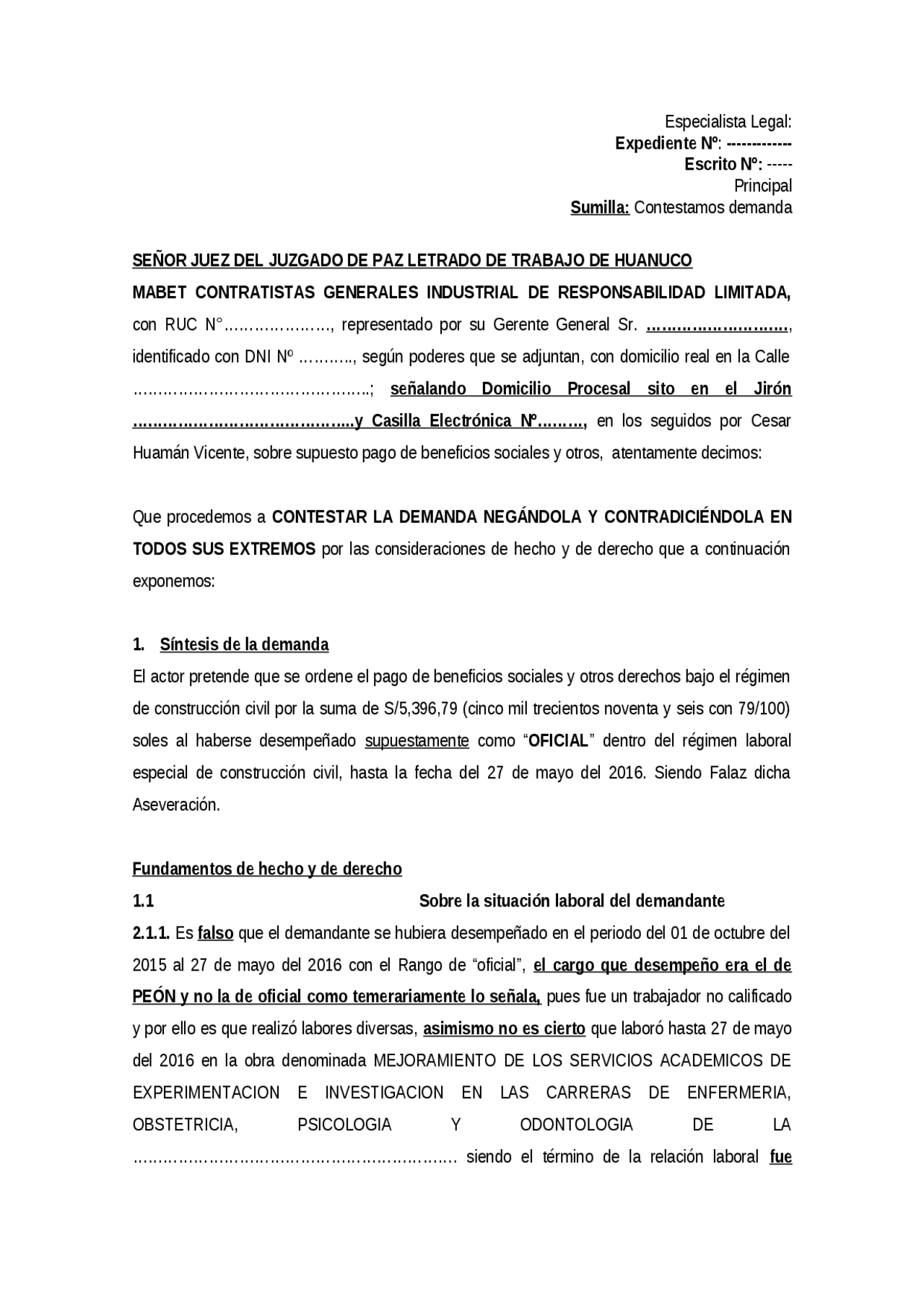 Contestacion De Demanda Honduras