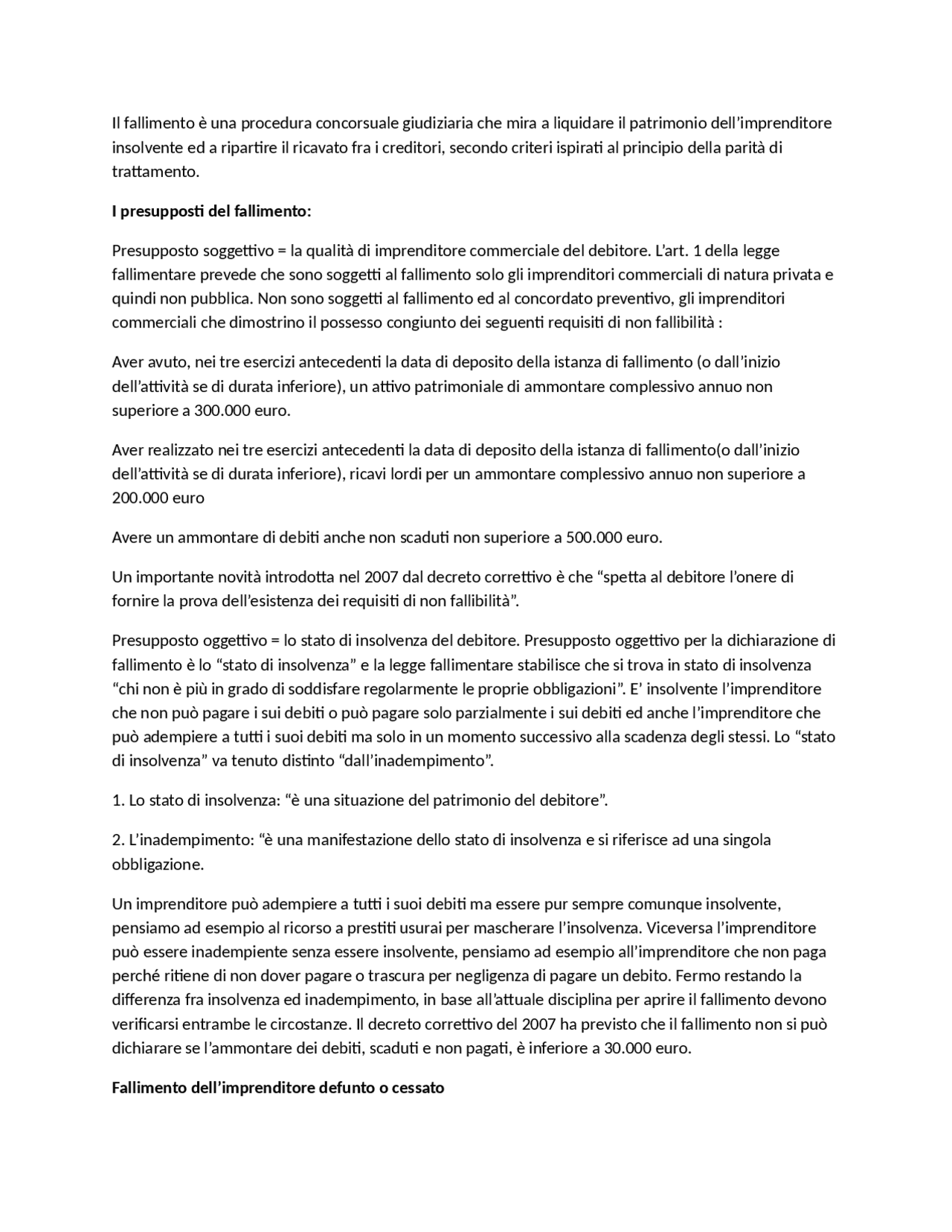 Riassunto fallimento | Schemi e mappe concettuali di Diritto ...