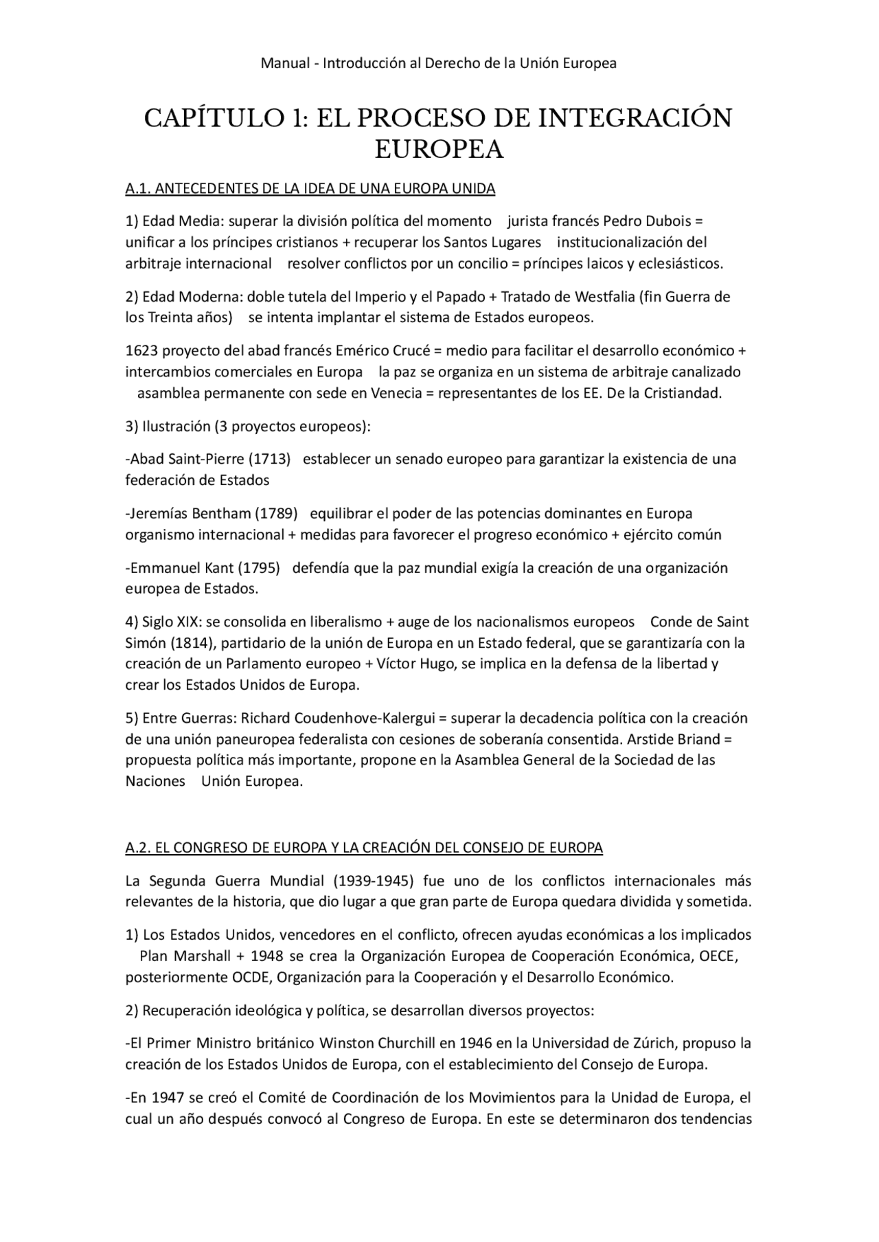 CAPÍTULO 1: EL PROCESO DE INTEGRACIÓN EUROPEA - Docsity