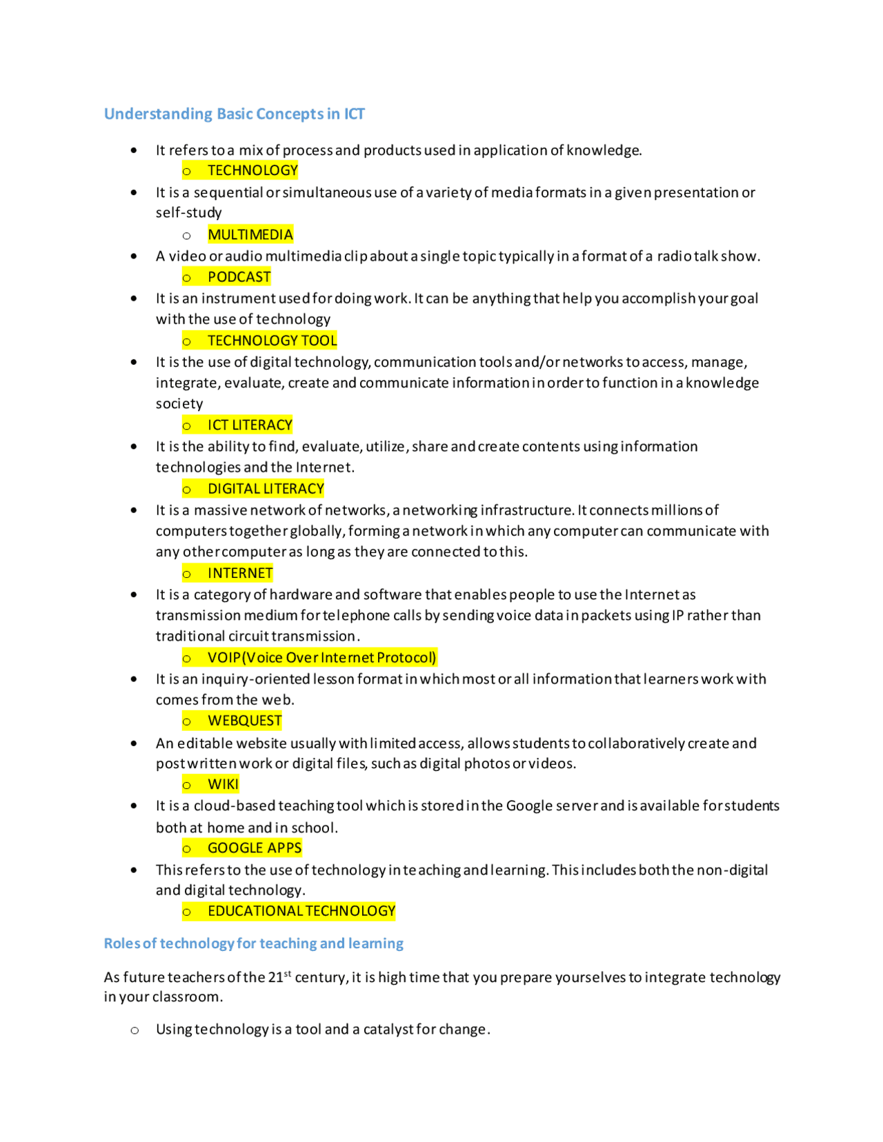 The understanding basic concept of ICT - Docsity