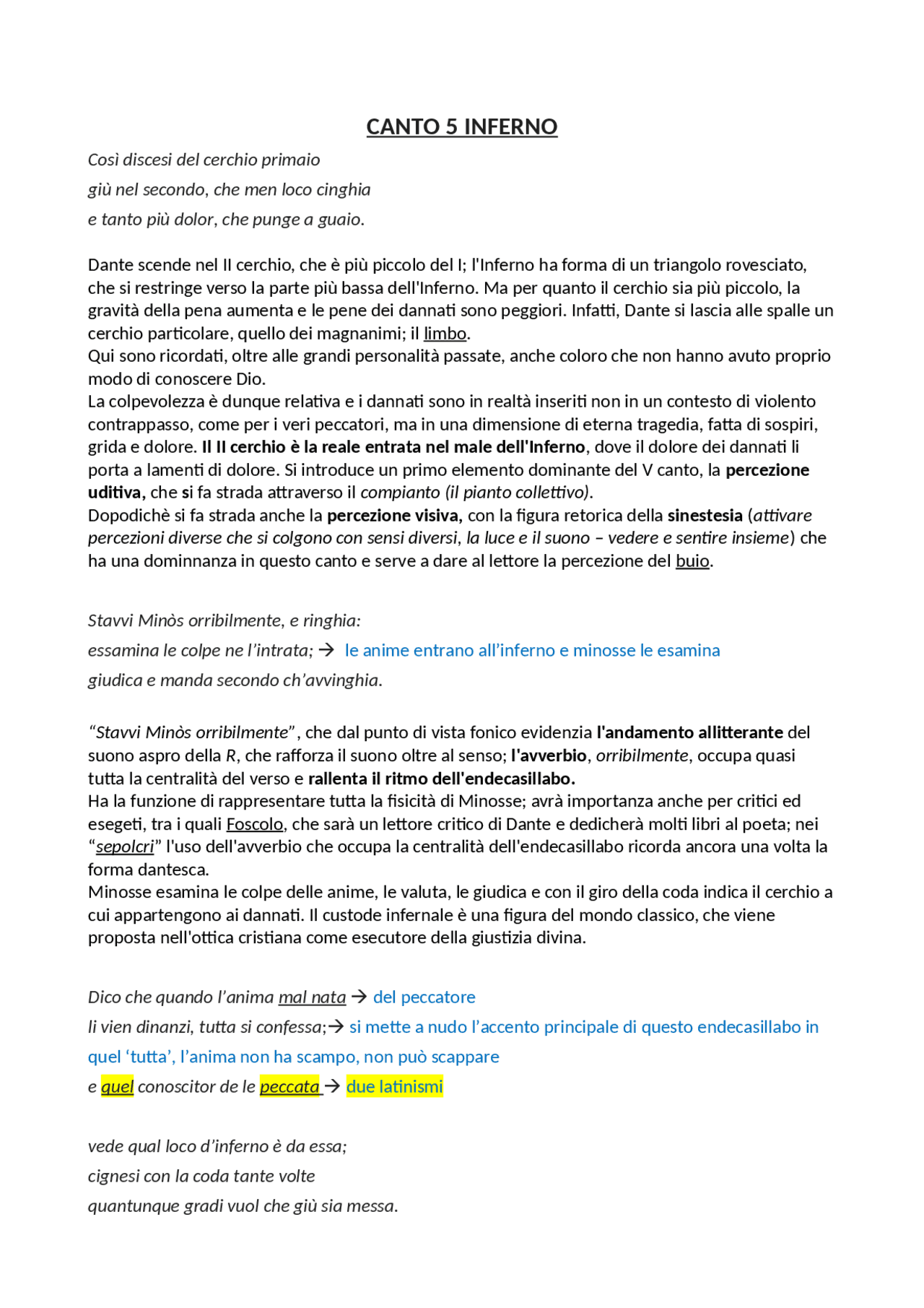 QUINTO CANTO DELL'INFERNO, lezione 3 Docsity