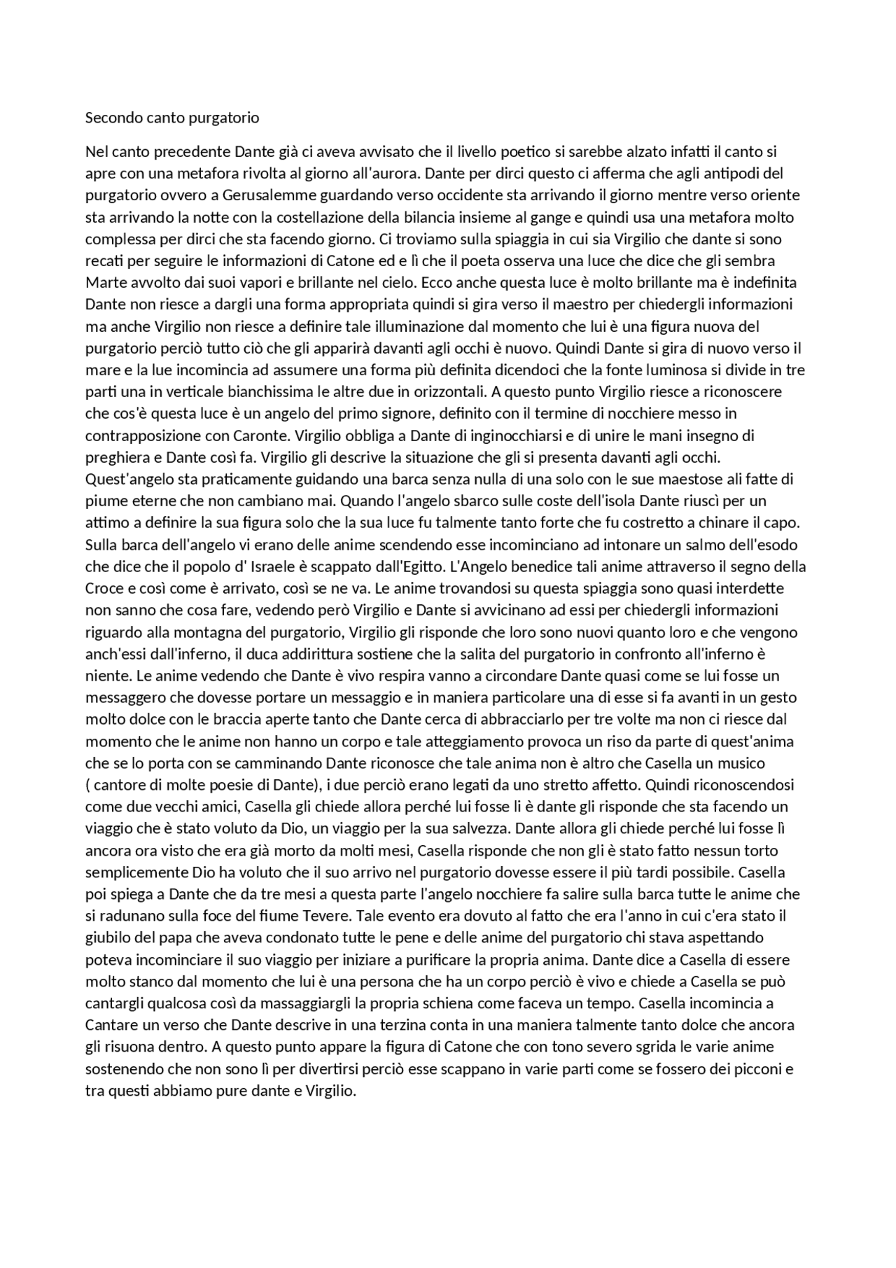 Il secondo canto del purgatorio Docsity