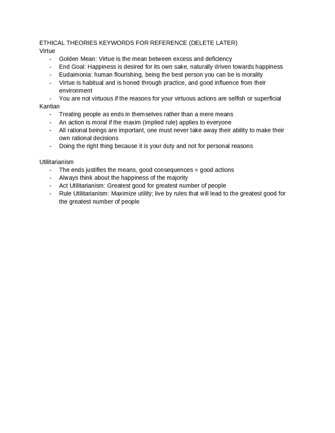Ethics Notes Example Notes and Examples about Ethics - Docsity