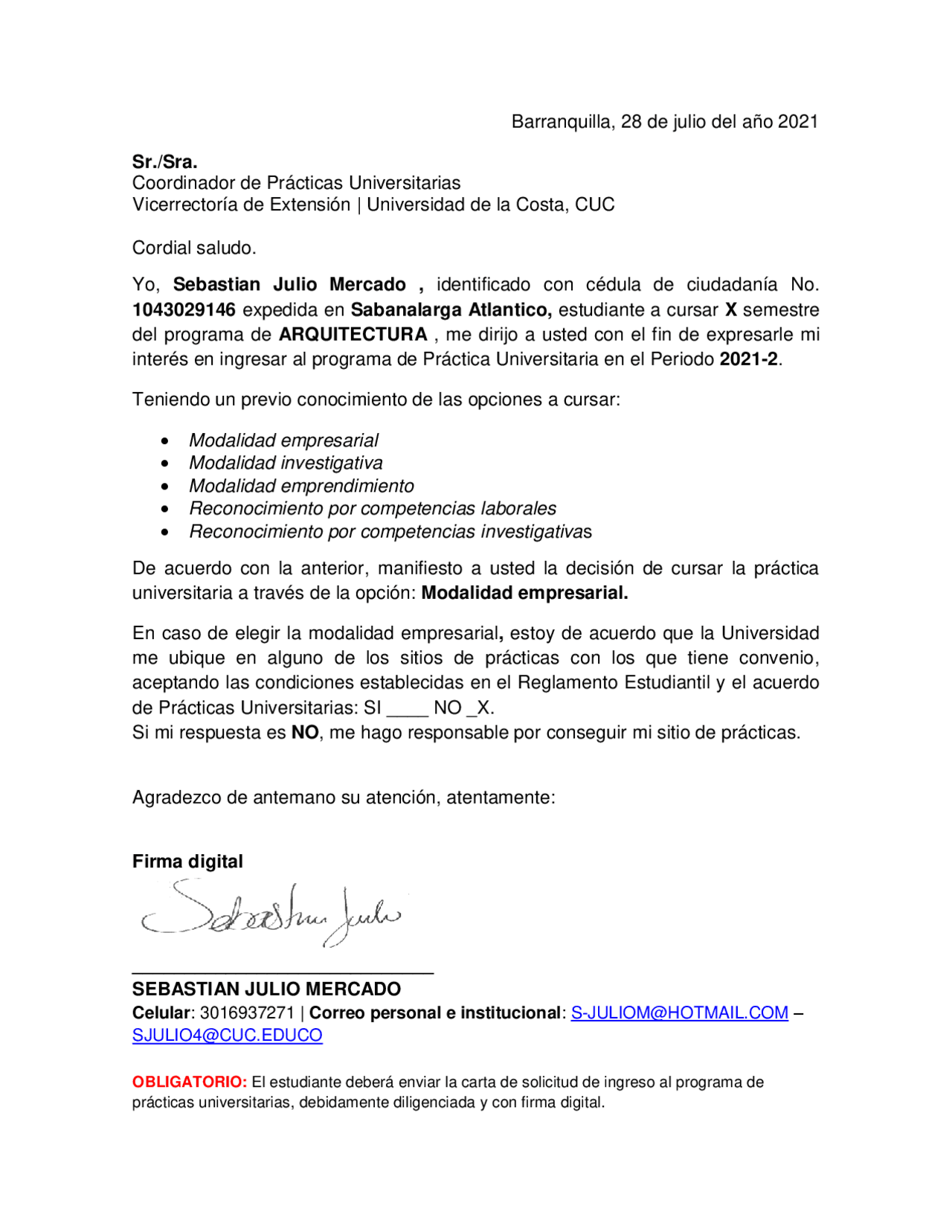 Carta de confirmacion para poder pasar todo Docsity