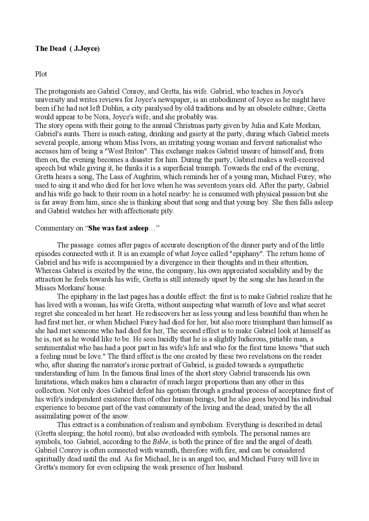The Dead By James Joyce Docsity