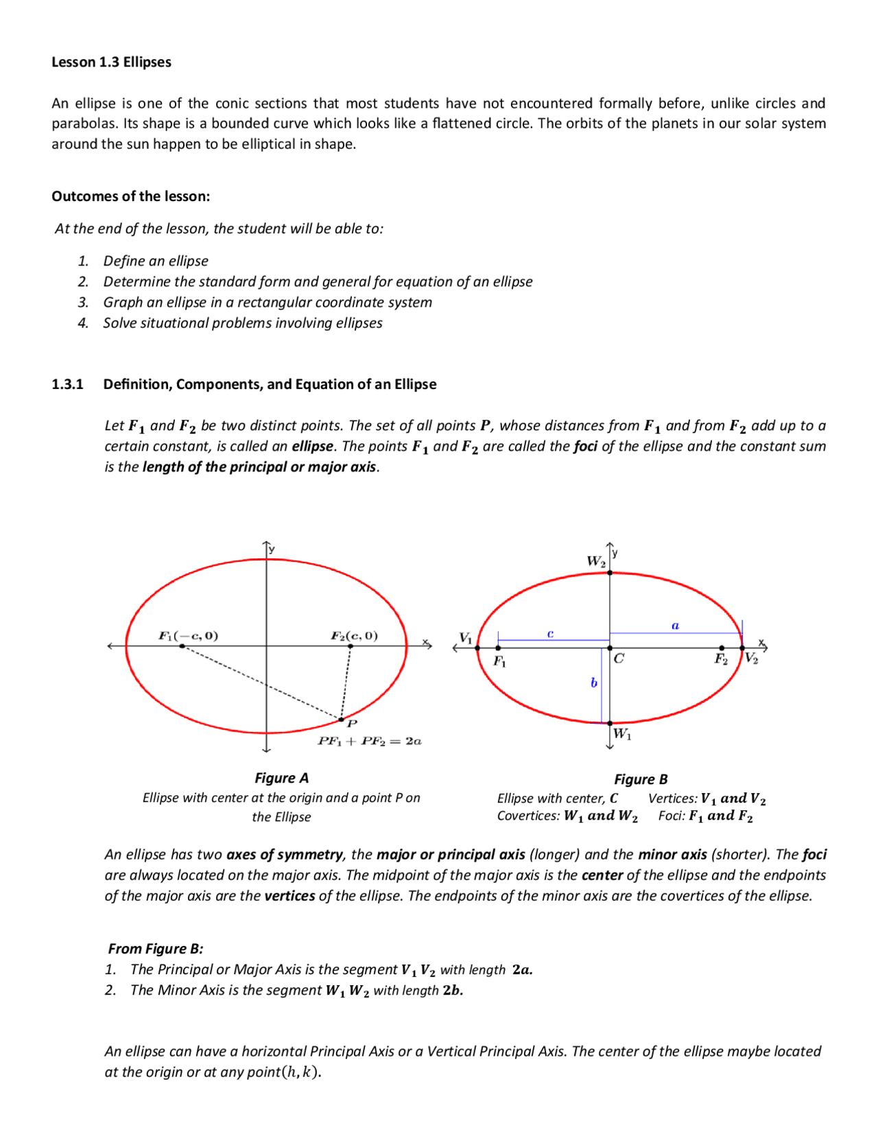 Identifying ellipse and solving word problem Docsity