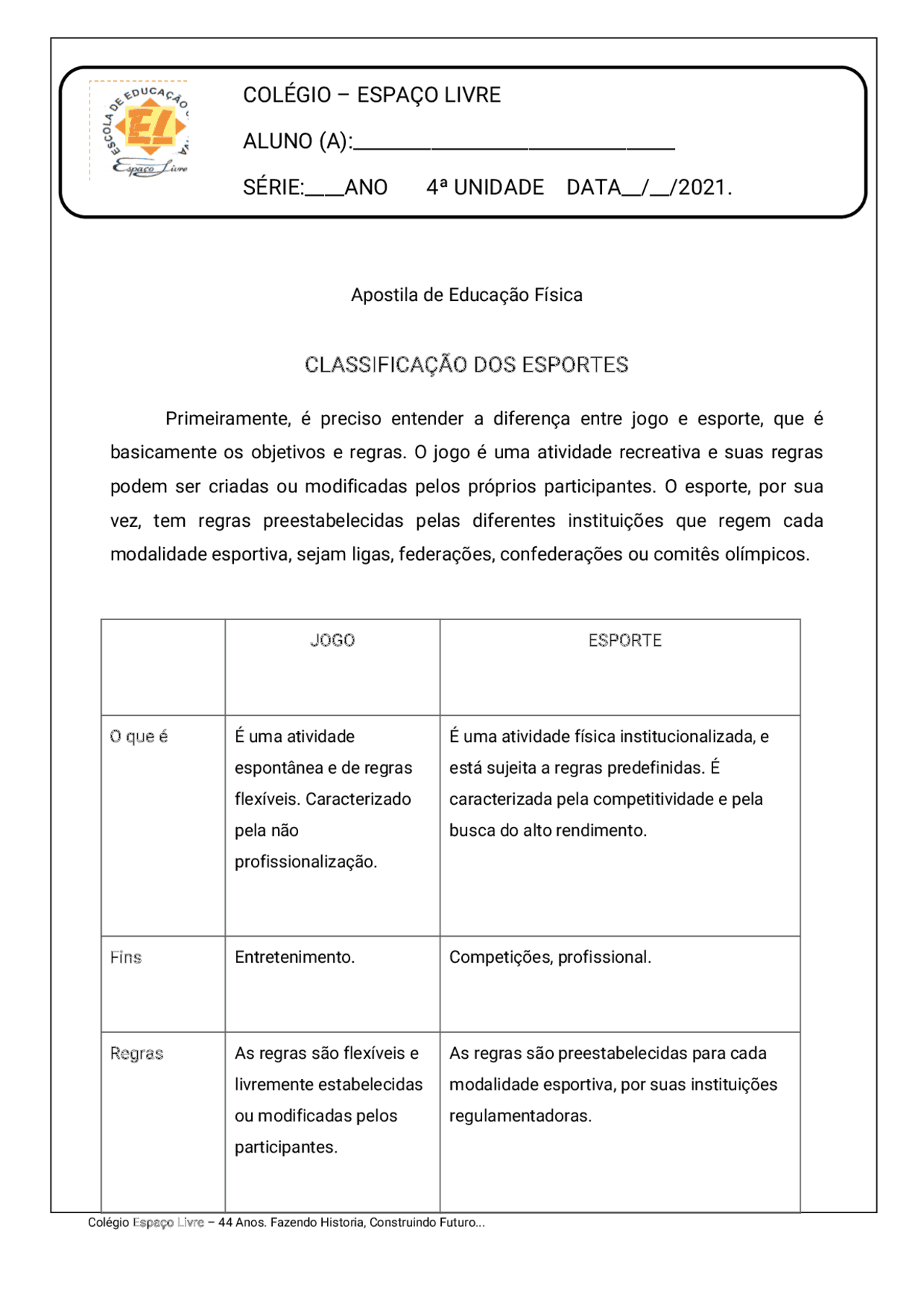 Classificação dos esportes e diferença entre jogo e esporte | Trabalhos ...