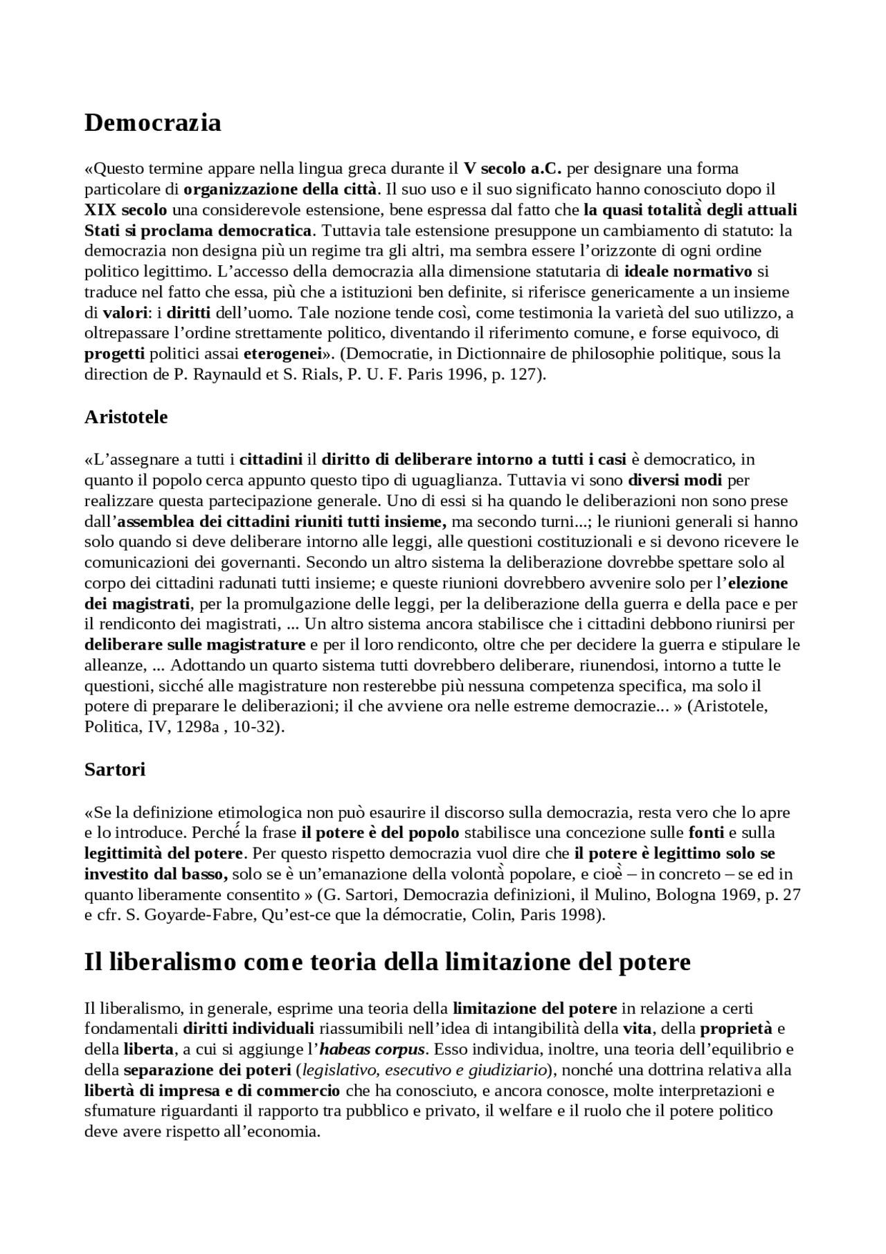 La Democrazia Origini, Concezioni e Liberali Limiti Appunti di