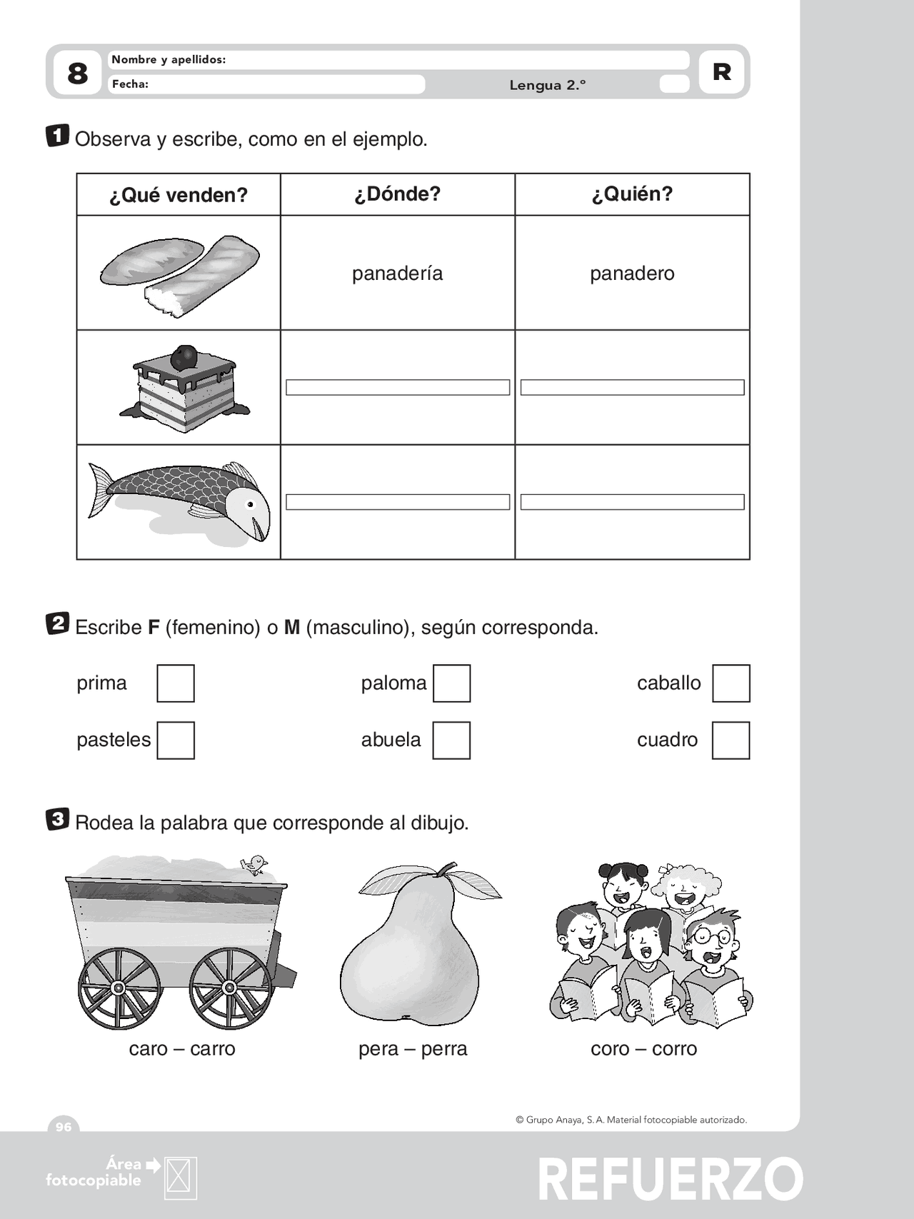 Material fichas pdf repaso y refuerzo de lengua nivel primaria - Docsity