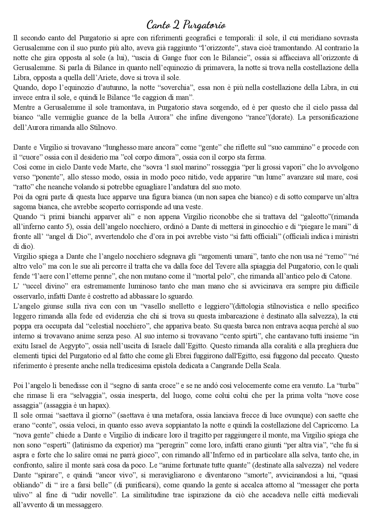 Spiegazione dettagliata canto 2 purgatorio Docsity