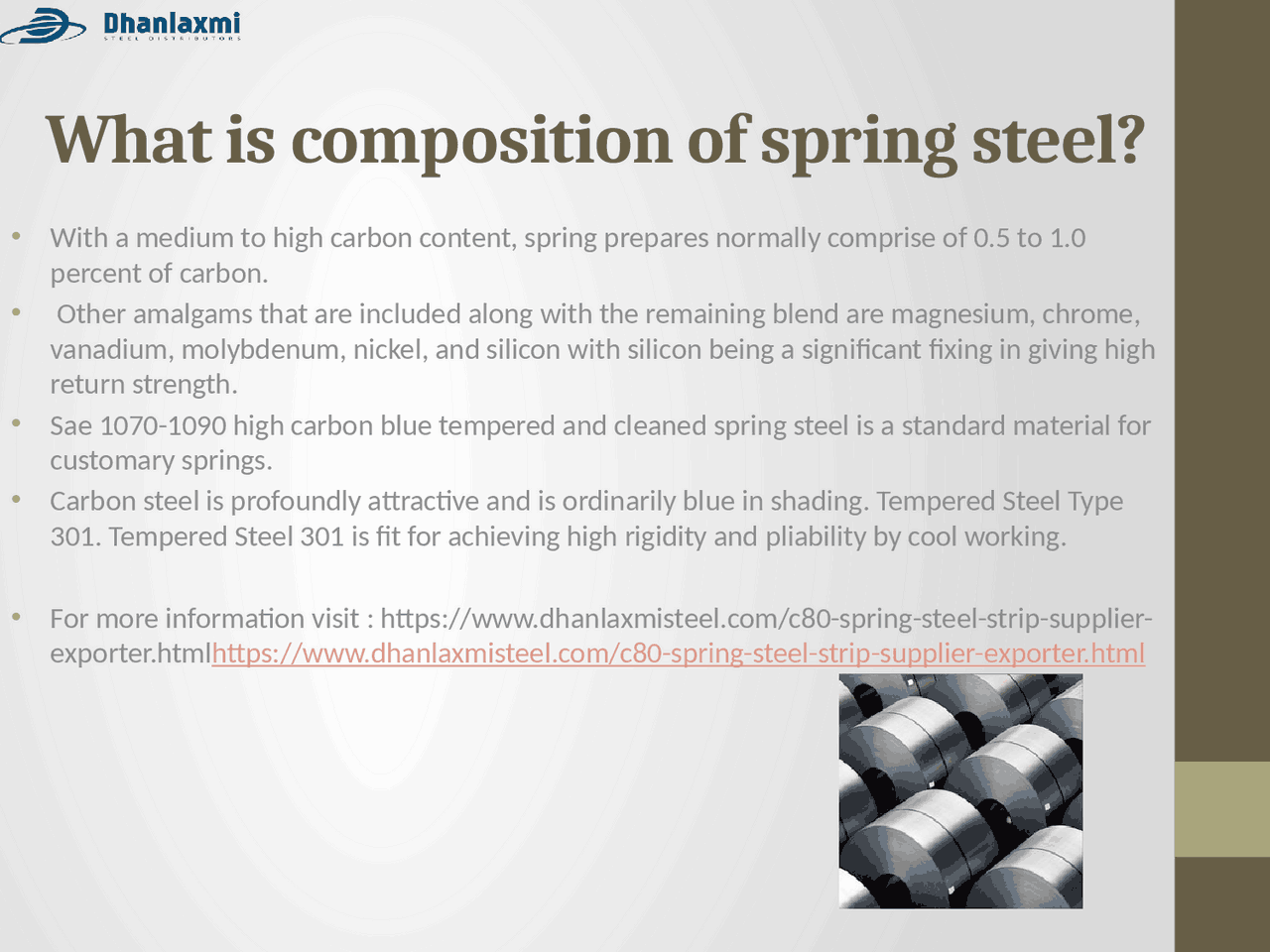 What is composition of spring steel? - Docsity