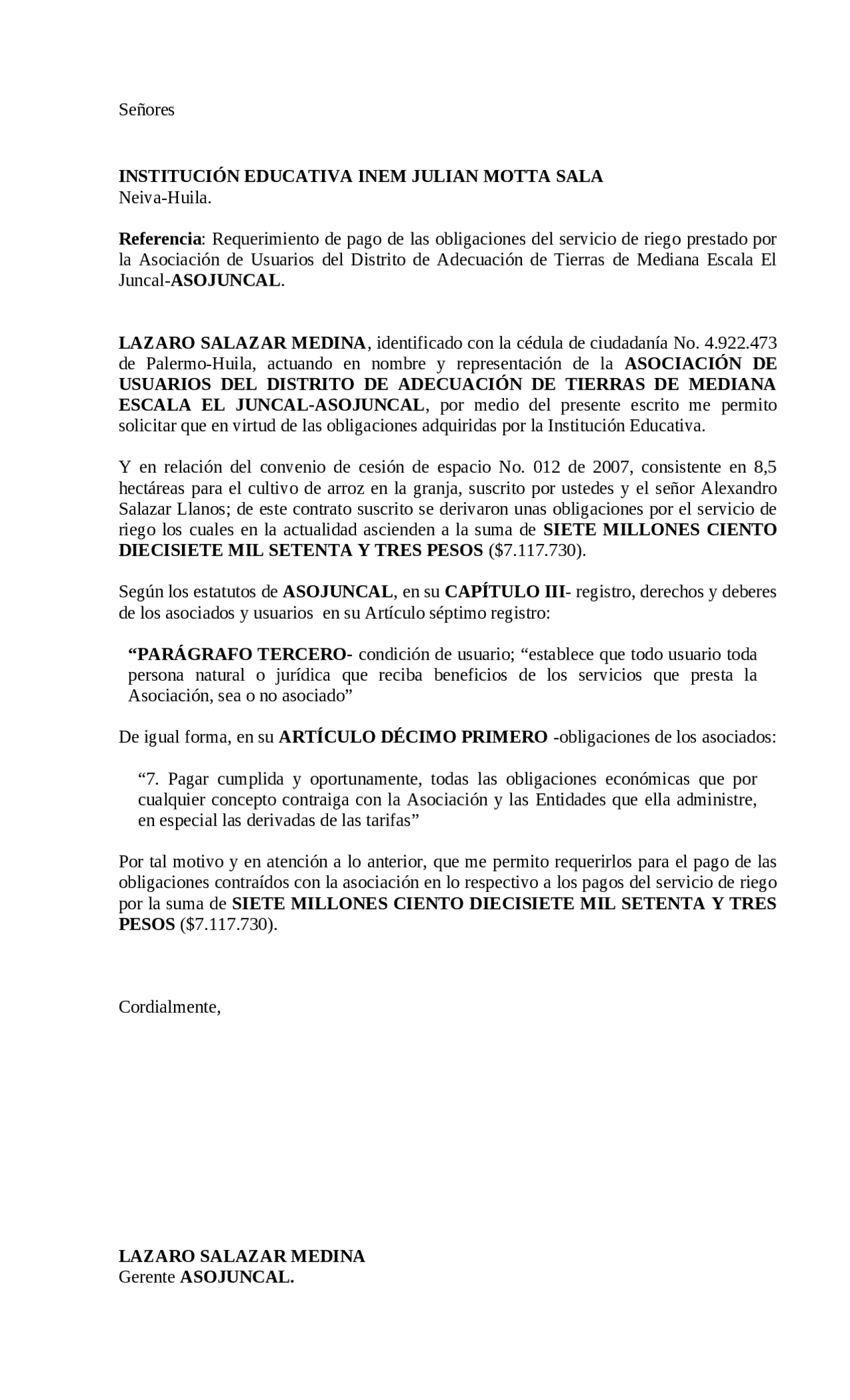 REQUERIMIENTO INEM ASOJUNCAL - Docsity
