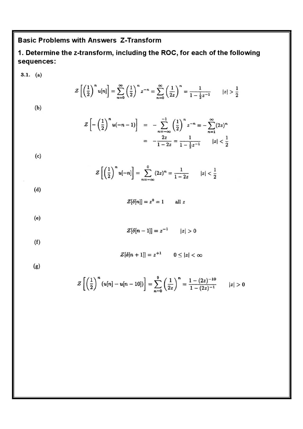 Solved Problems for z-transform in DSP | Exercises Digital Signal ...