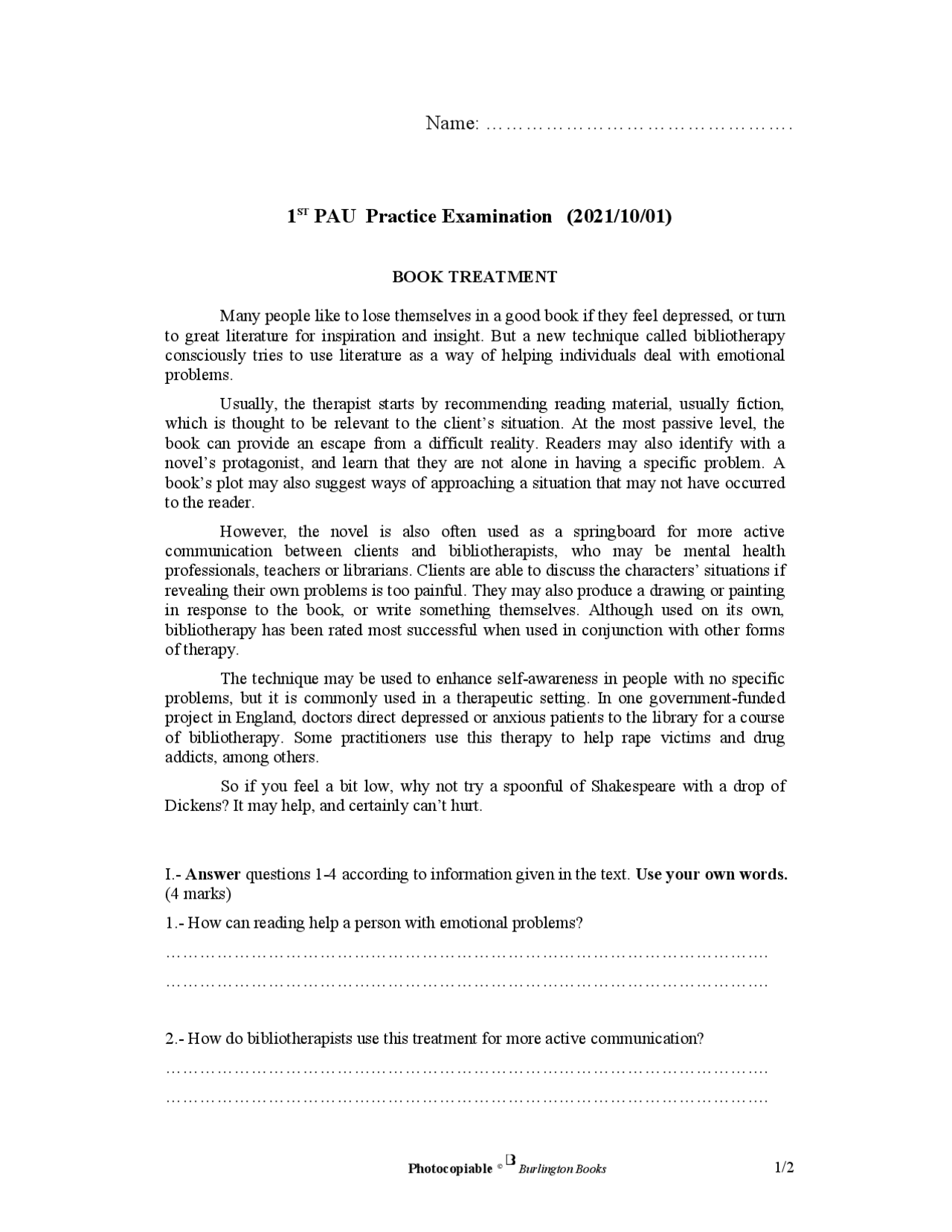 Reading And Writing Examples Reading and Writing example - Docsity