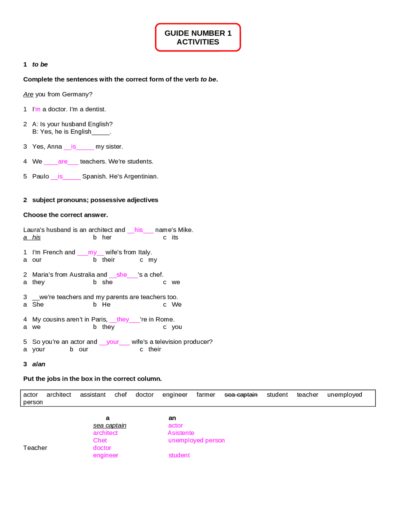 ACTIVIDAD 1 DE INGLES NIVEL II - Docsity