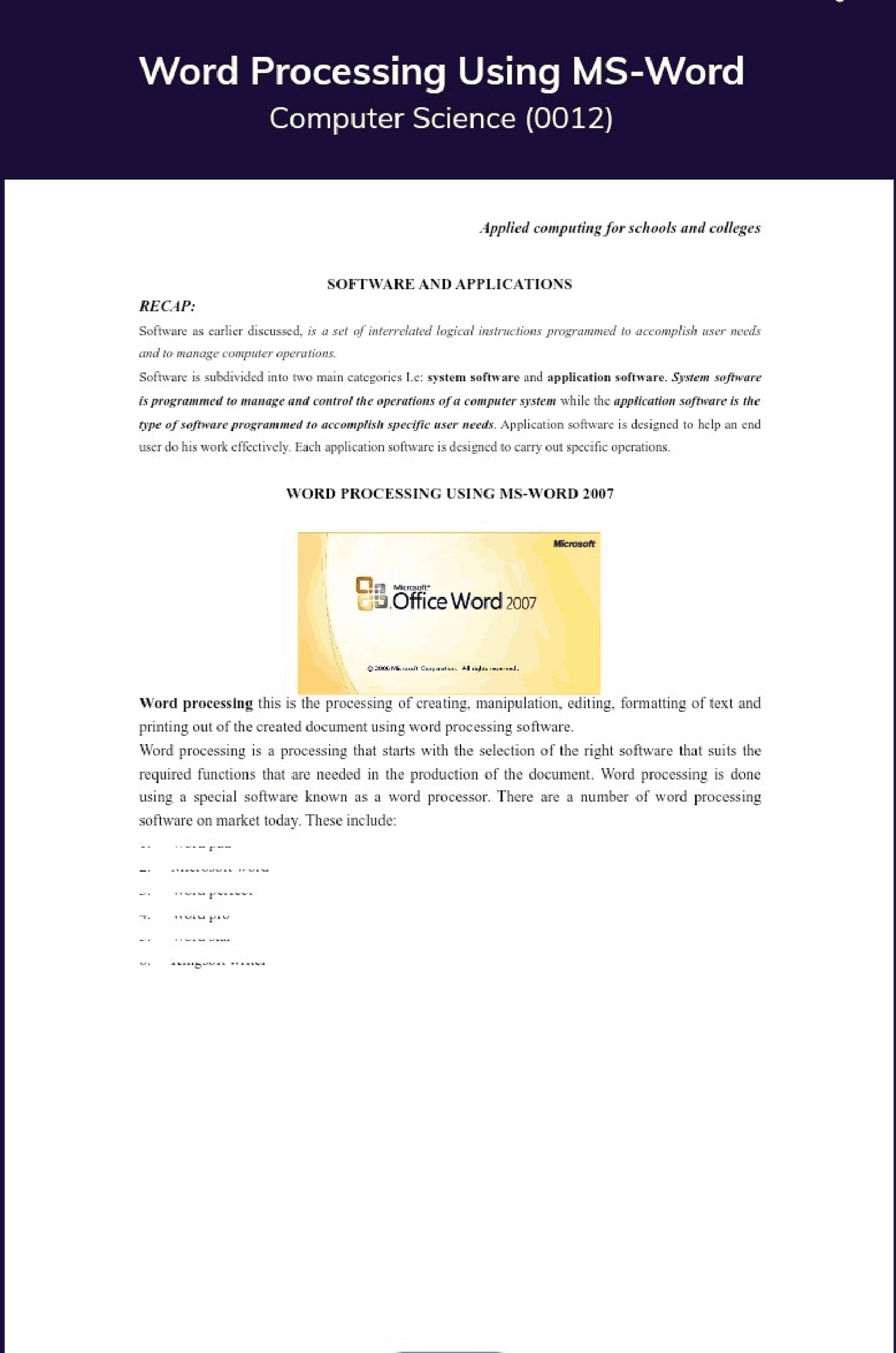 Microsoft word 2007 Computer Fundamentals - Docsity