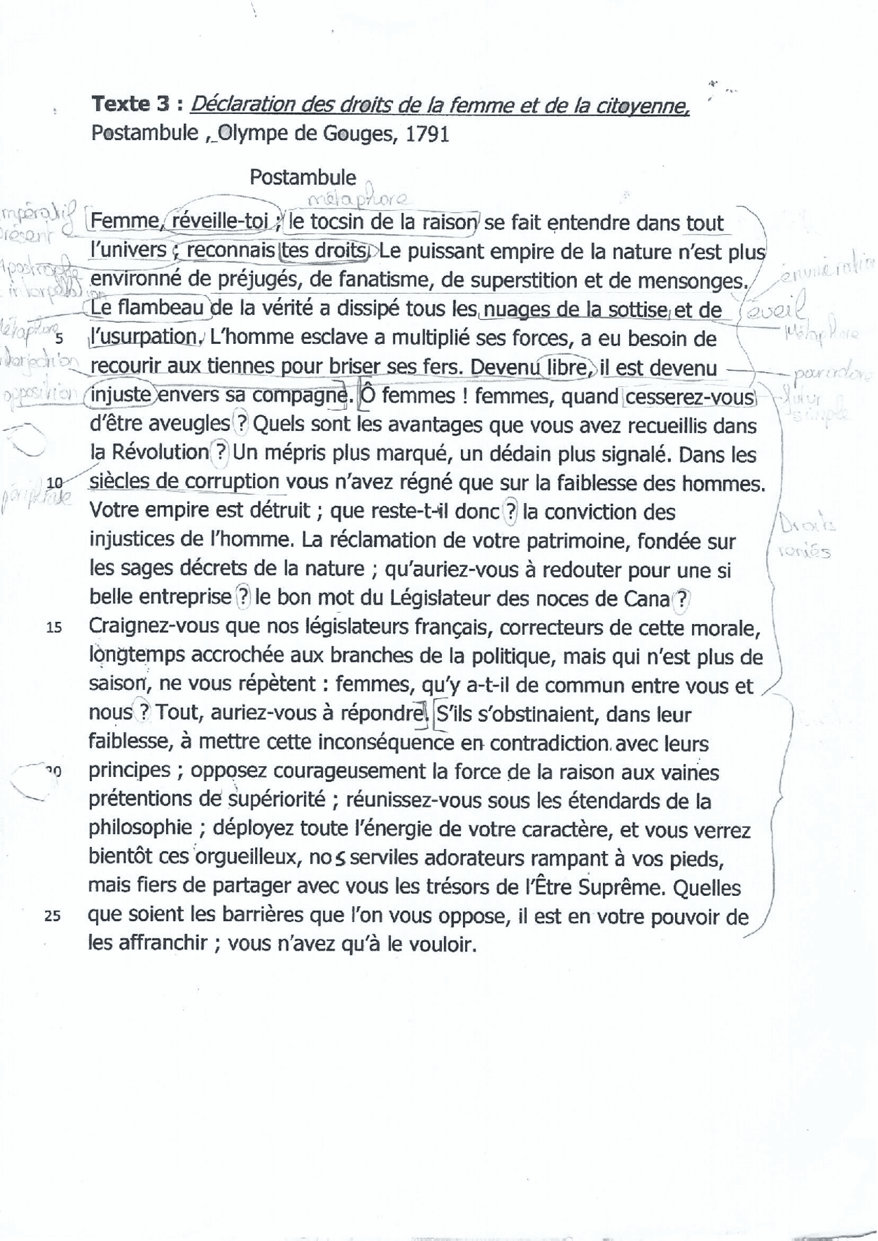 Analyse de texte DD femme et de la citoyenne, postambule, Olympe de ...