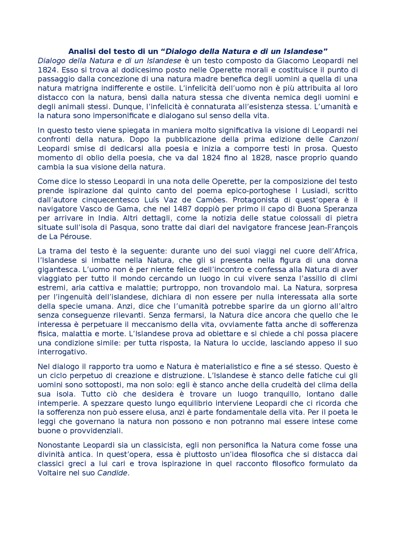 Analisi del testo “Dialogo della Natura