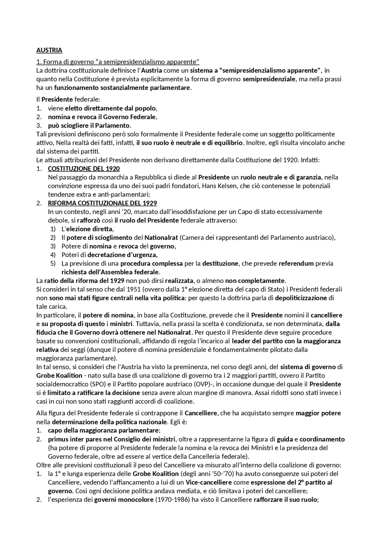 Sintesi Austria Costituzione degli altri Docsity