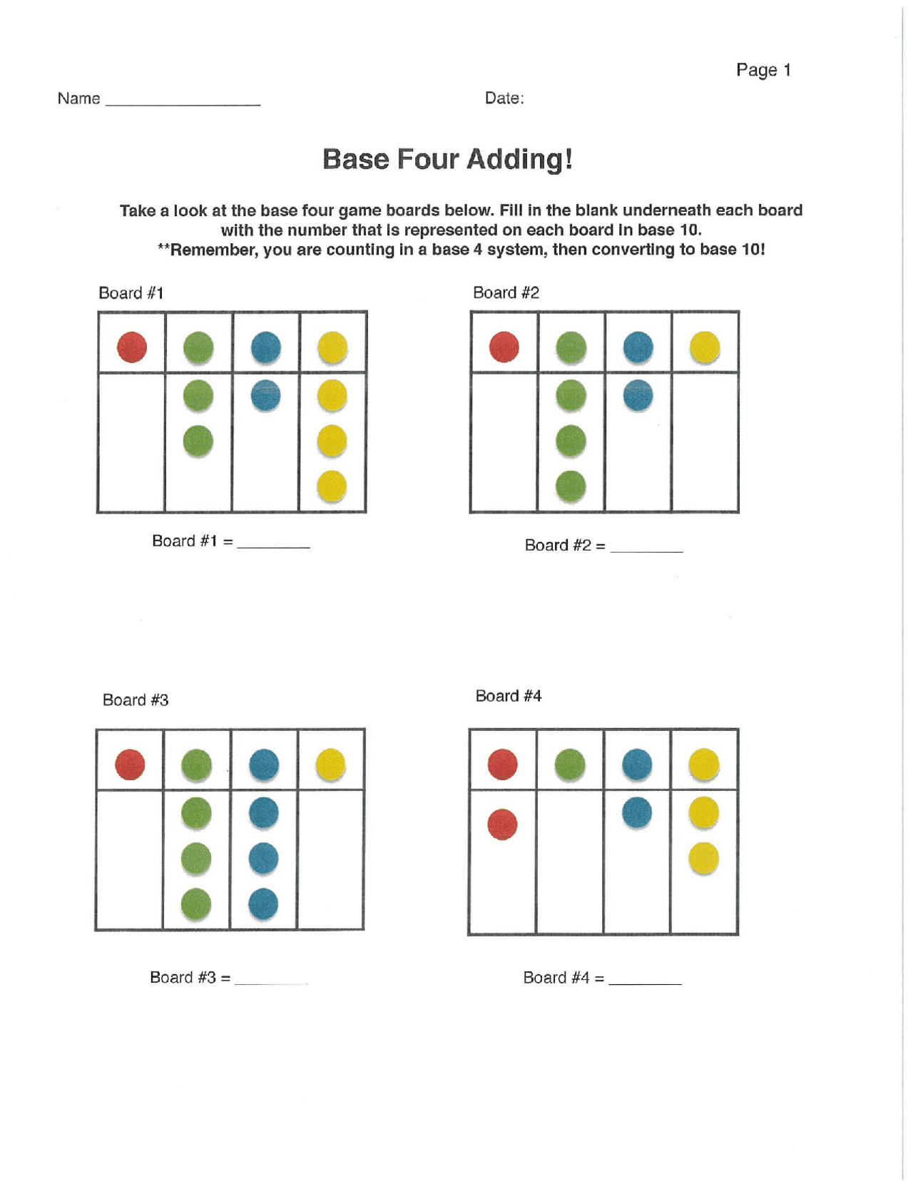 Base 4 Addition through a chip-trading game - Docsity