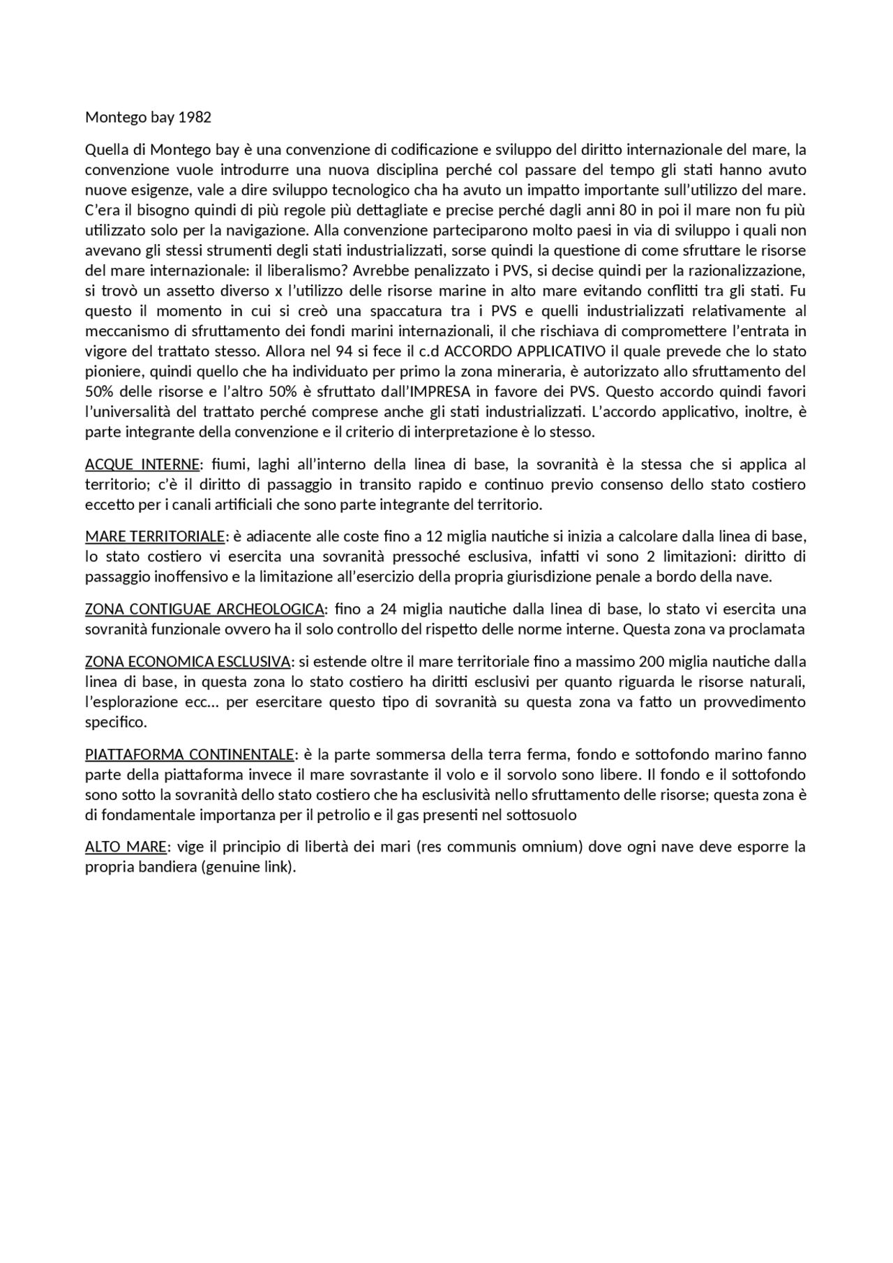 Convenzione montego bay Sintesi del corso di Diritto Internazionale