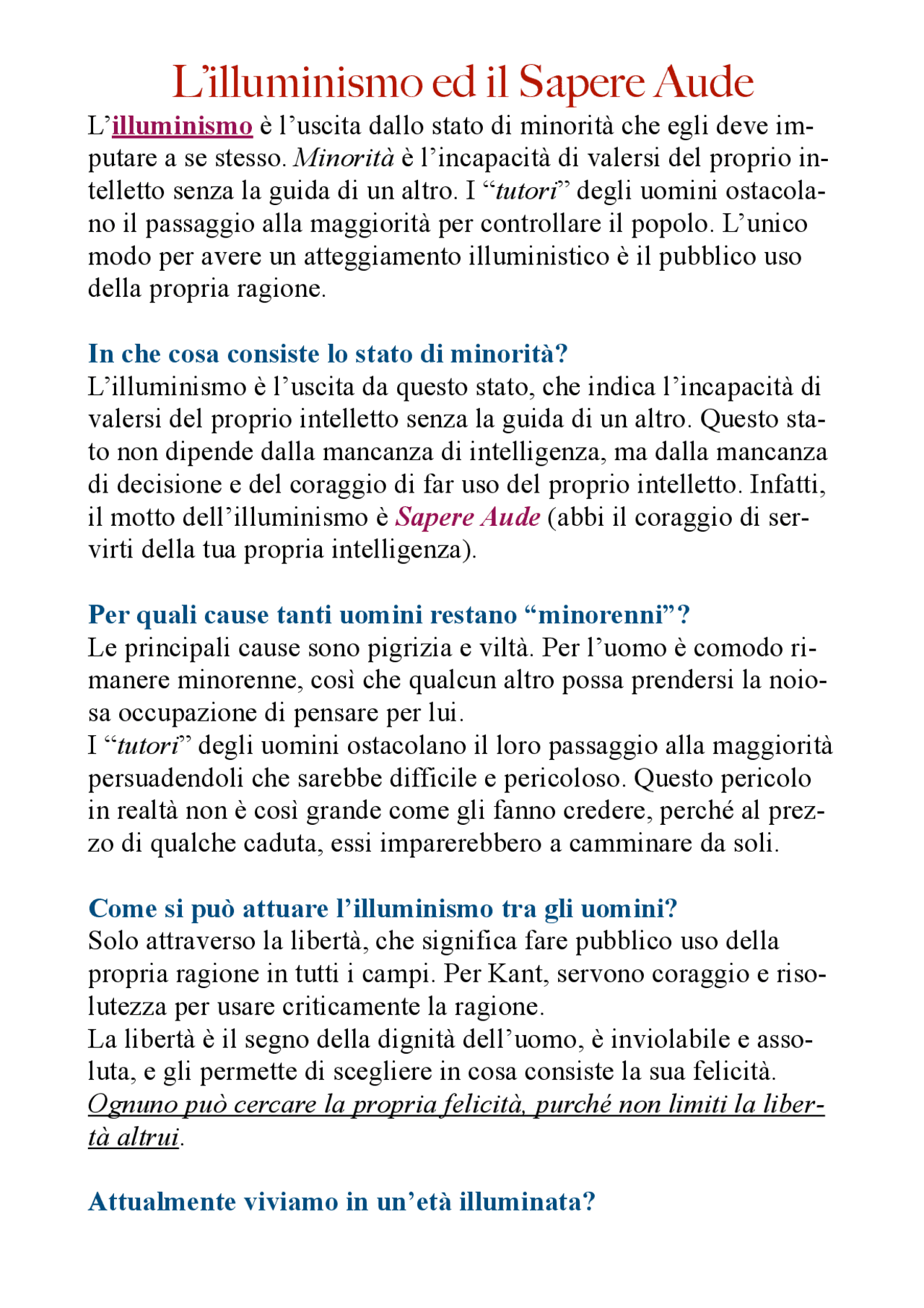 Il Sapere Aude di Kant Docsity