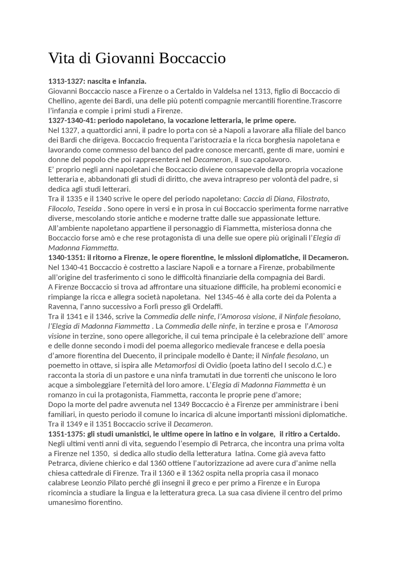 Boccaccio, vita, opere , pensiero Docsity Boccaccio, vita, opere , pensiero Docsity