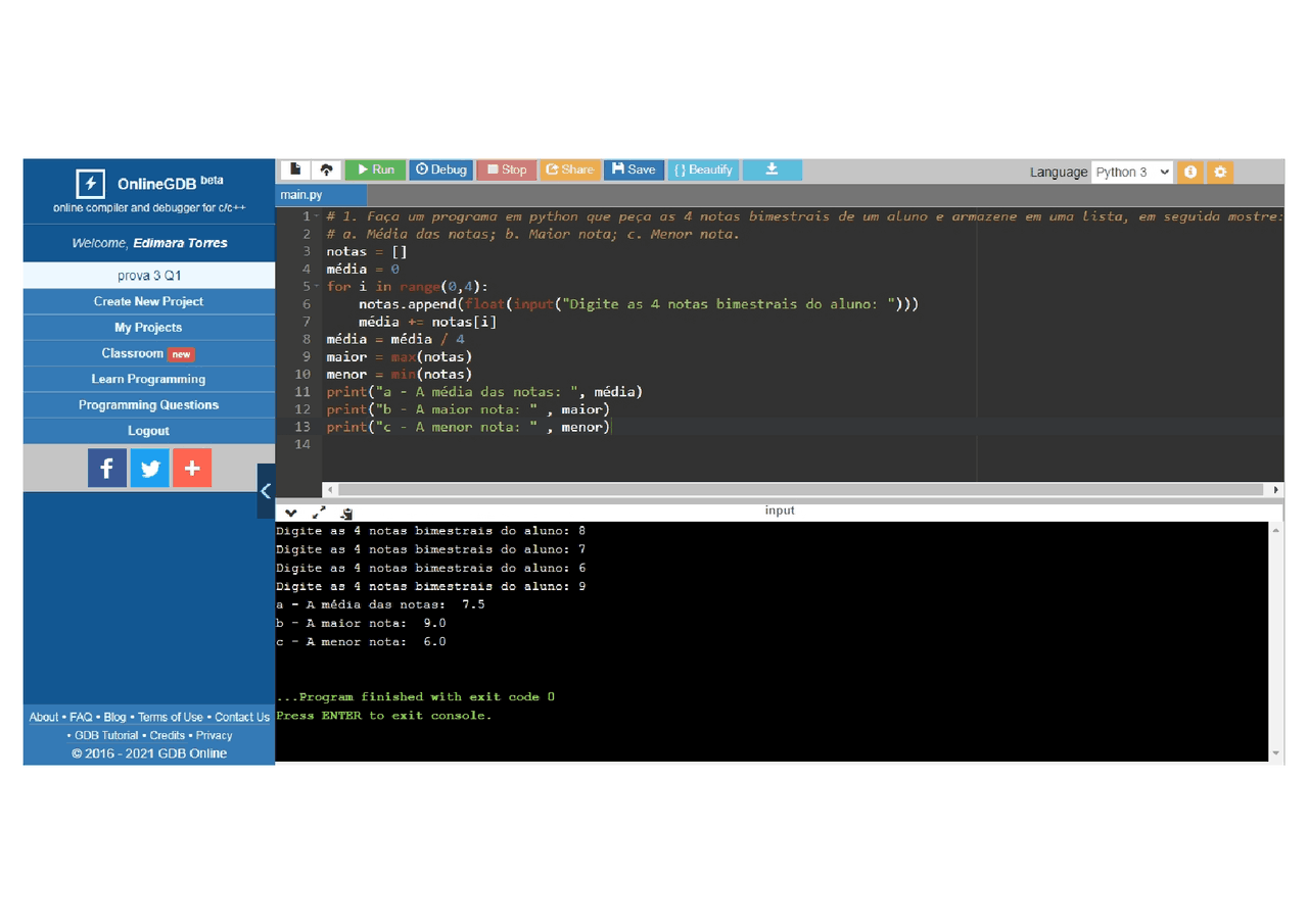Exercícios - Matrizes | Exercícios Programação em Python | Docsity