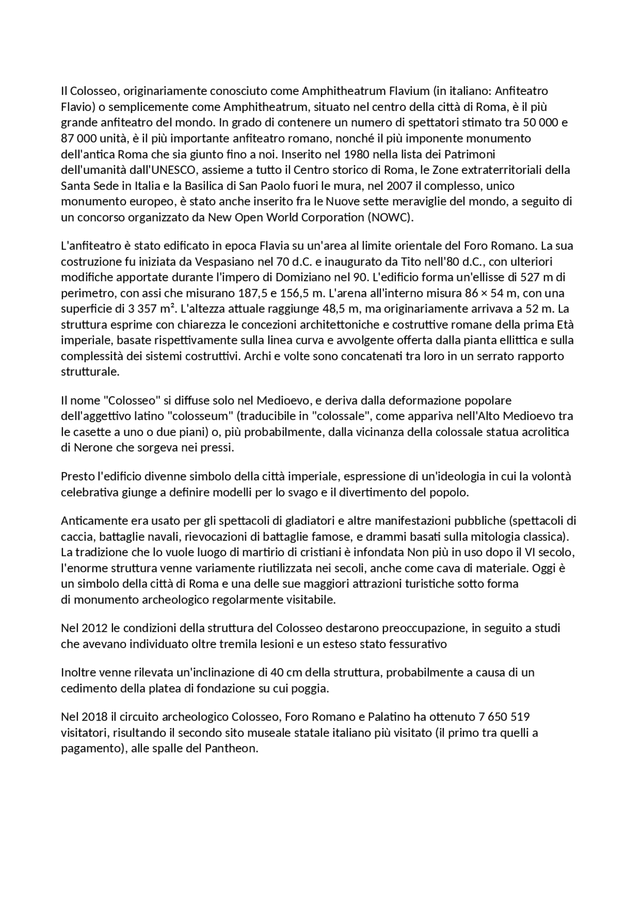 Il colosseo descrizione Docsity Il colosseo descrizione Docsity