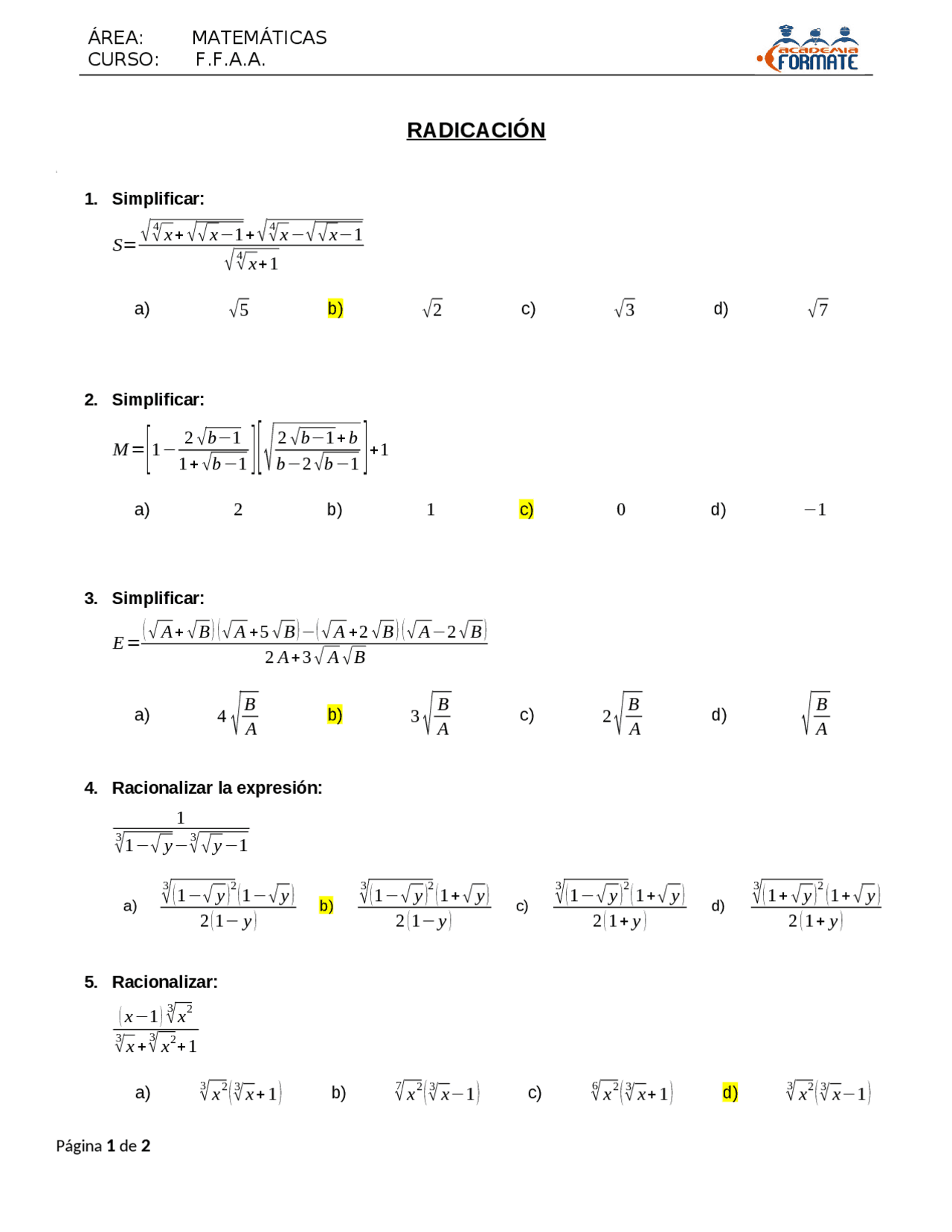 Hojas De Trabajo Con Respuestas Para Simplificar Expresiones Algebraicas