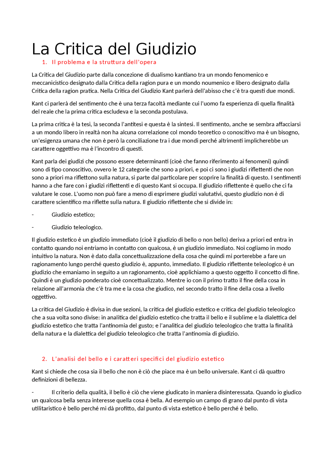 La Critica del Giudizio, Kant Appunti di Filosofia Docsity La Critica del Giudizio, Kant Appunti di Filosofia Docsity
