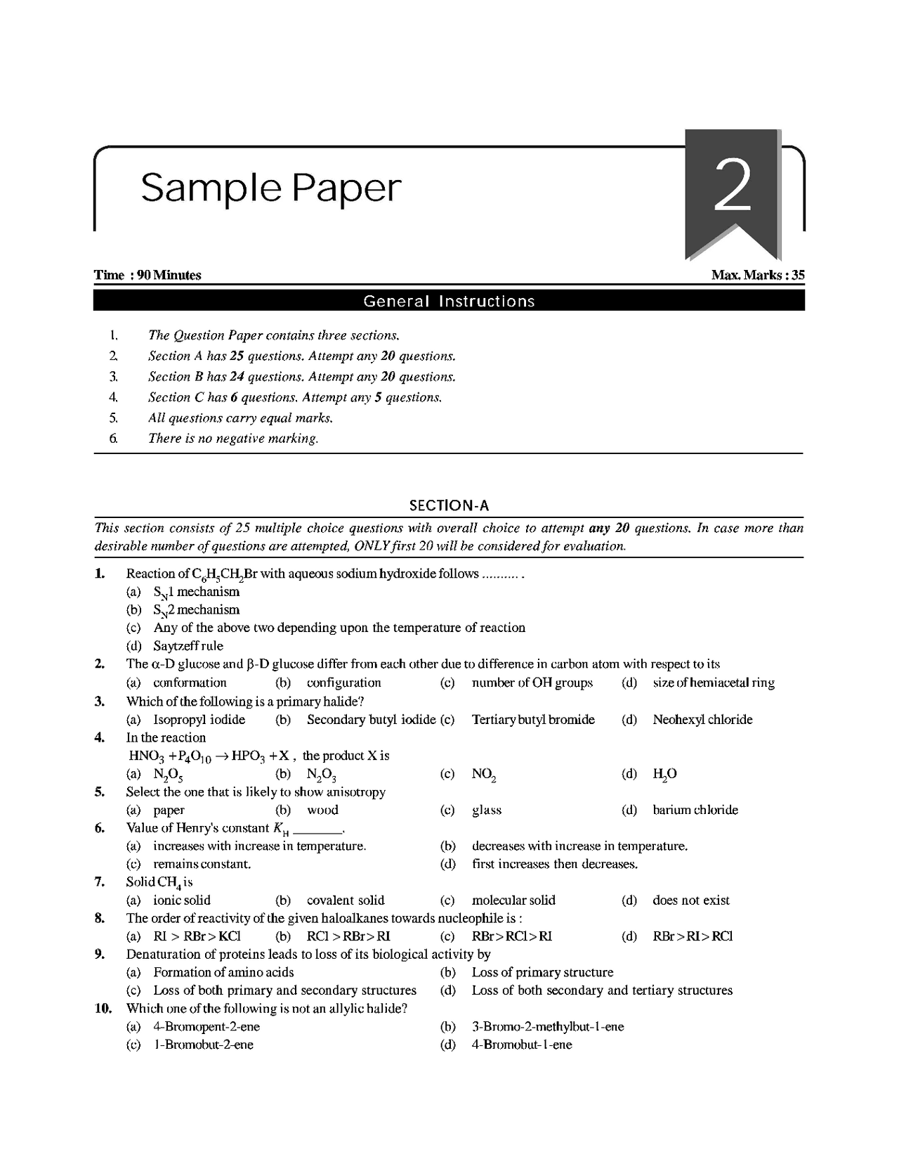 Sample Paper for term 1 examination - Docsity