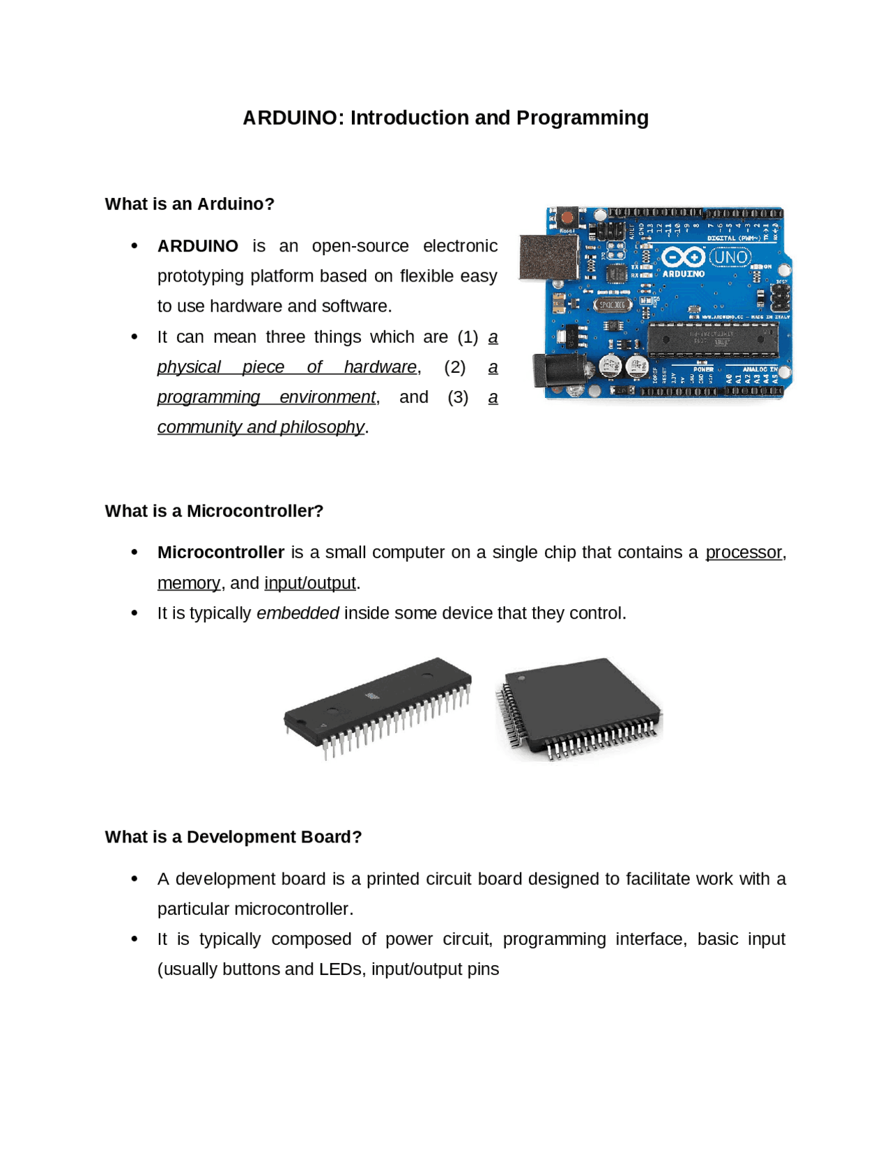 This document is about the Arduino's introduction and programming - Docsity
