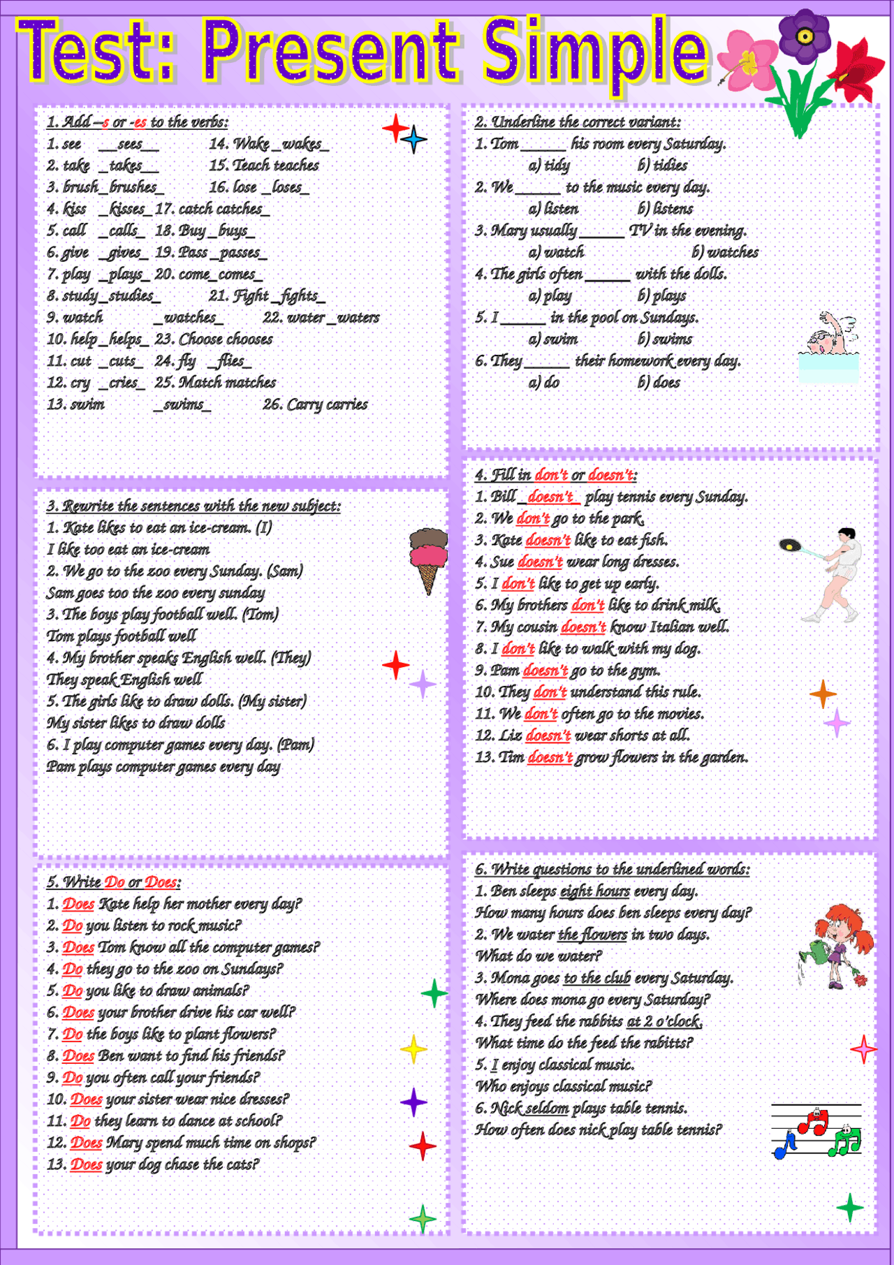 Simple Present Presente Simple En Ingles Ejercicios De Ingles