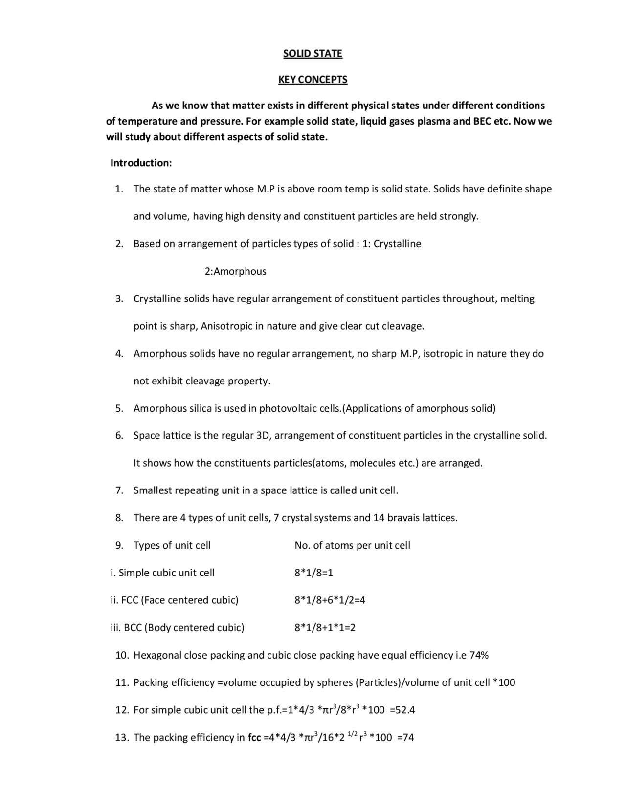 Chemistry solid state | Study notes Chemistry | Docsity