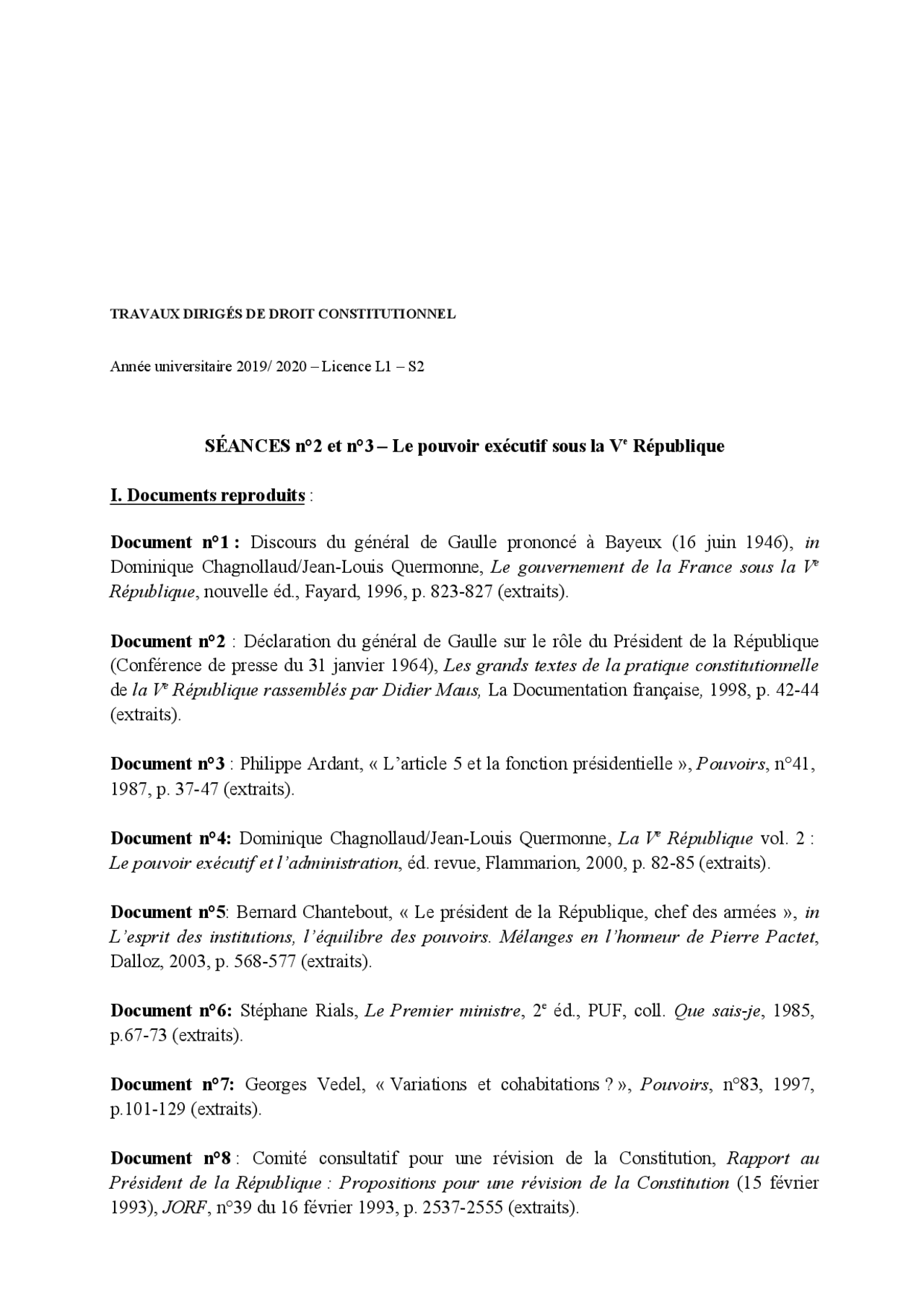 Le pouvoir exécutif sous la Ve République - Docsity