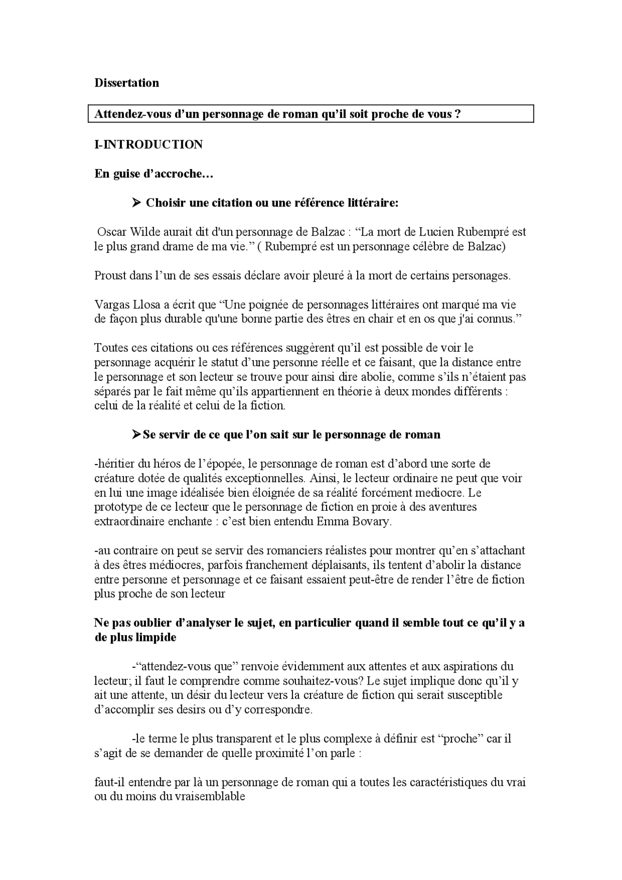 Attendez Vous D Un Personnage De Roman Qu Il Soit Proche De Vous Docsity