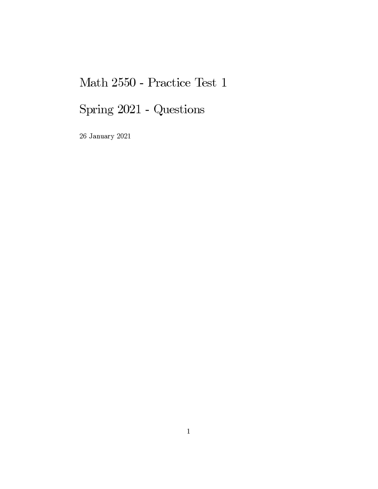 MATH 2550 Practice Midterm 1 - Docsity