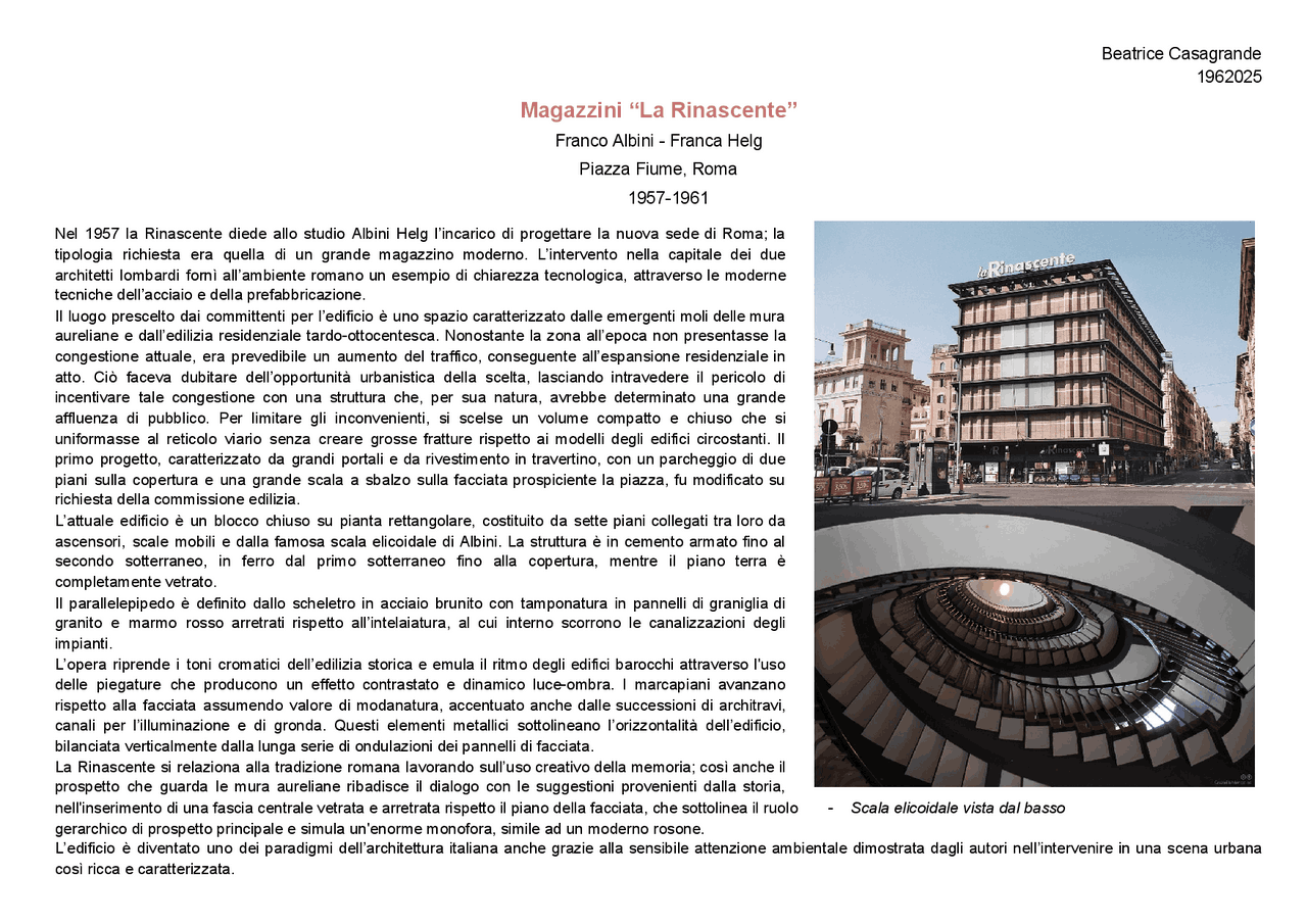 I Magazzini La Rinascente, la Casa del Girasole e il Boomerang - Docsity