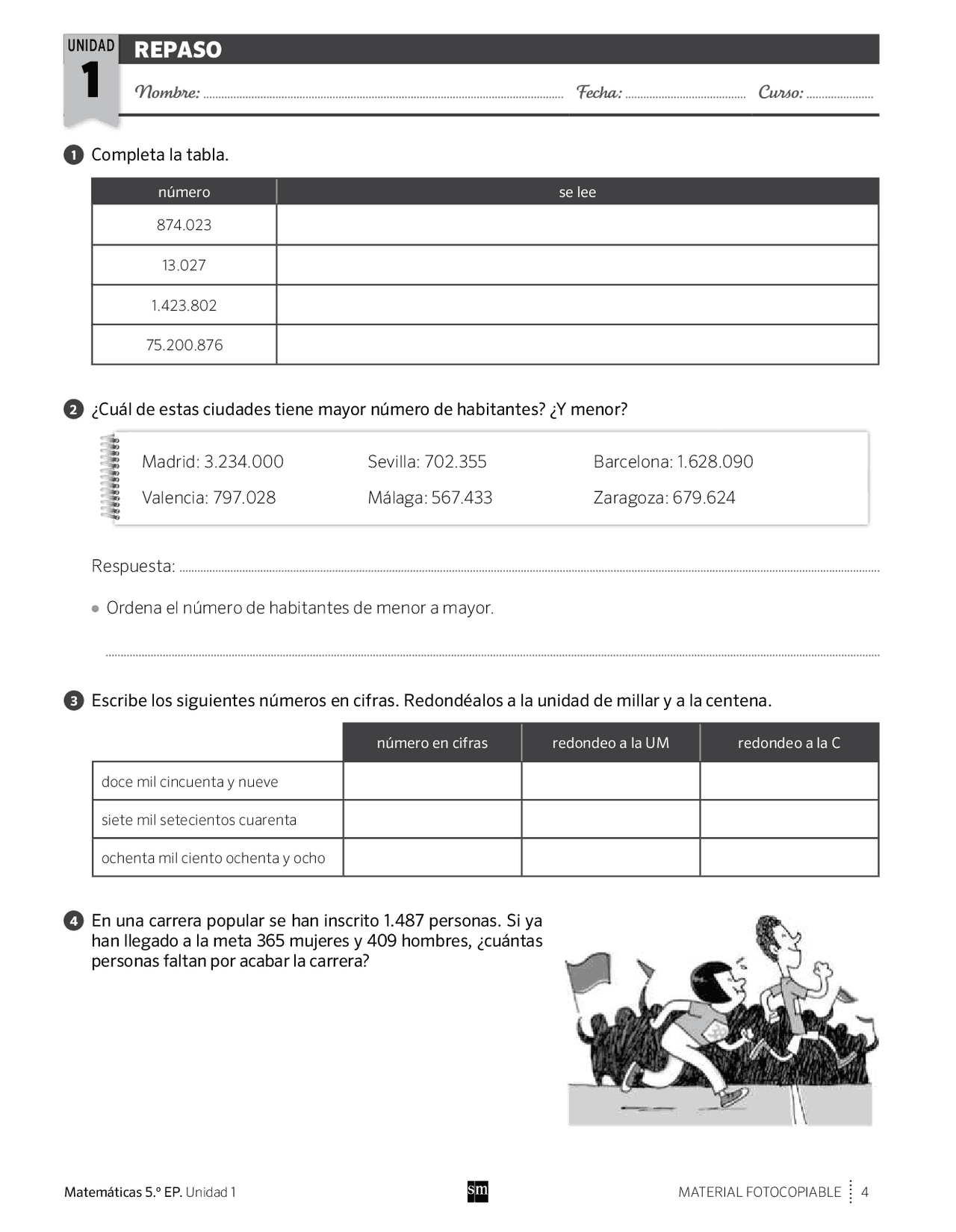 REPASO 5º MATEMATICAS SM UNIDAD 1 | Ejercicios de Matemáticas | Docsity