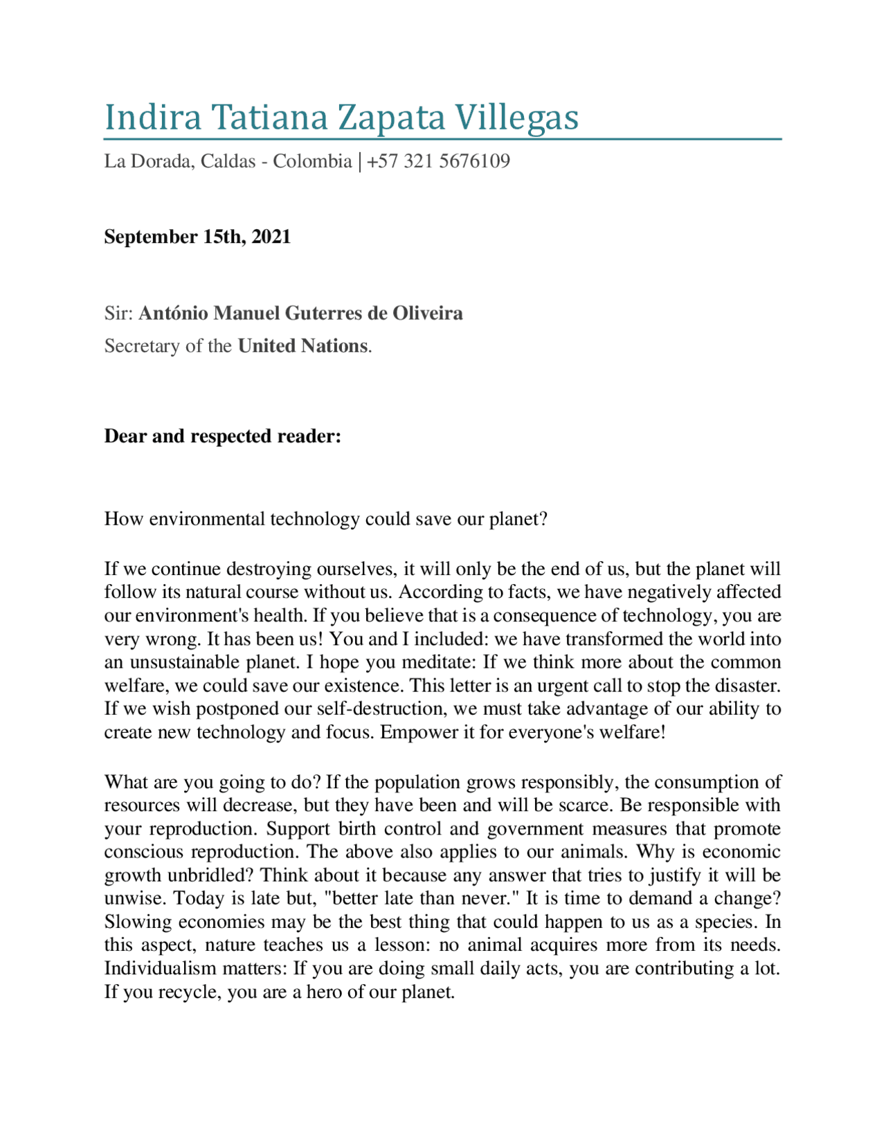 Letter, to United Nations - Docsity