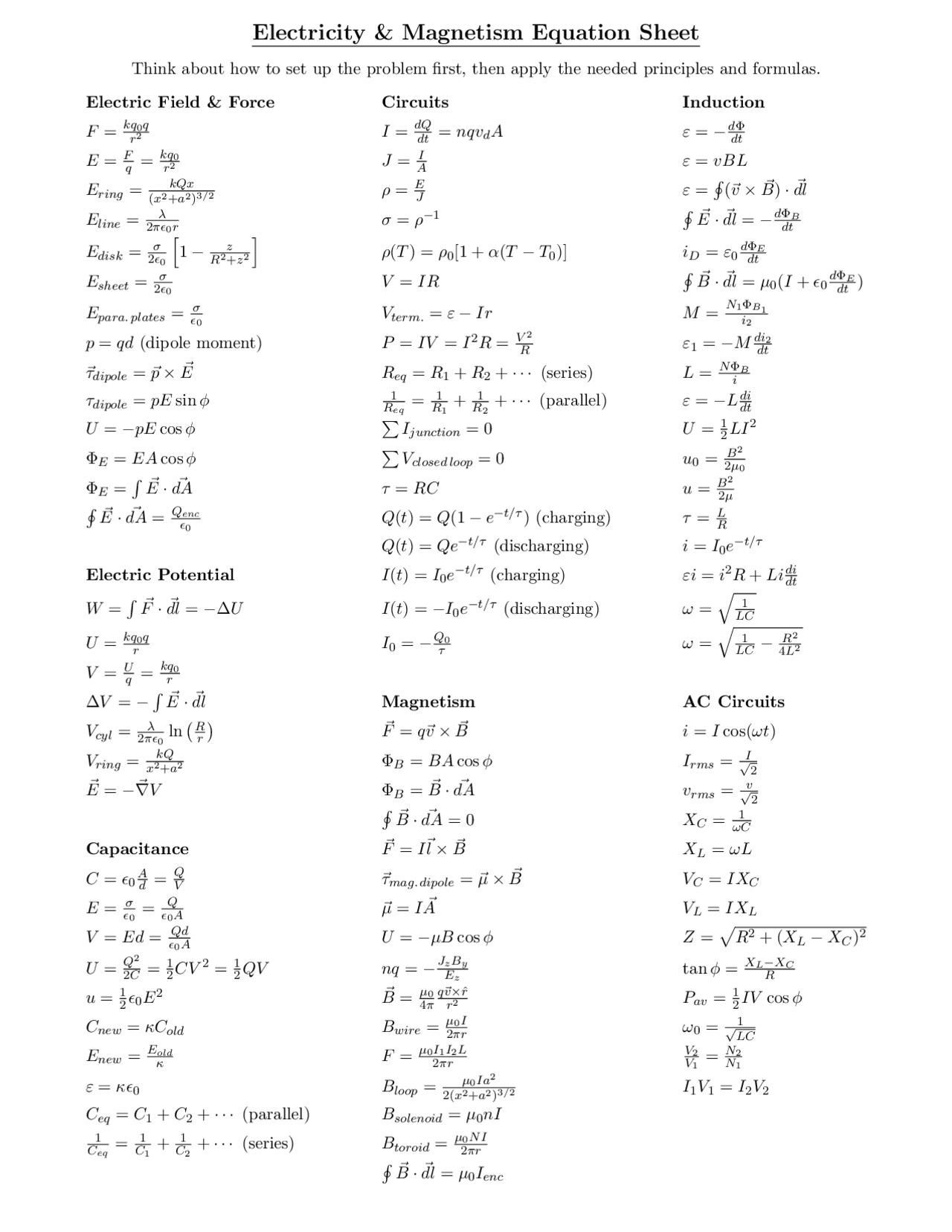 Electricity and magnetism equation sheet v1 Docsity electricity-and-magnetism-equation-sheet-v1-docsity