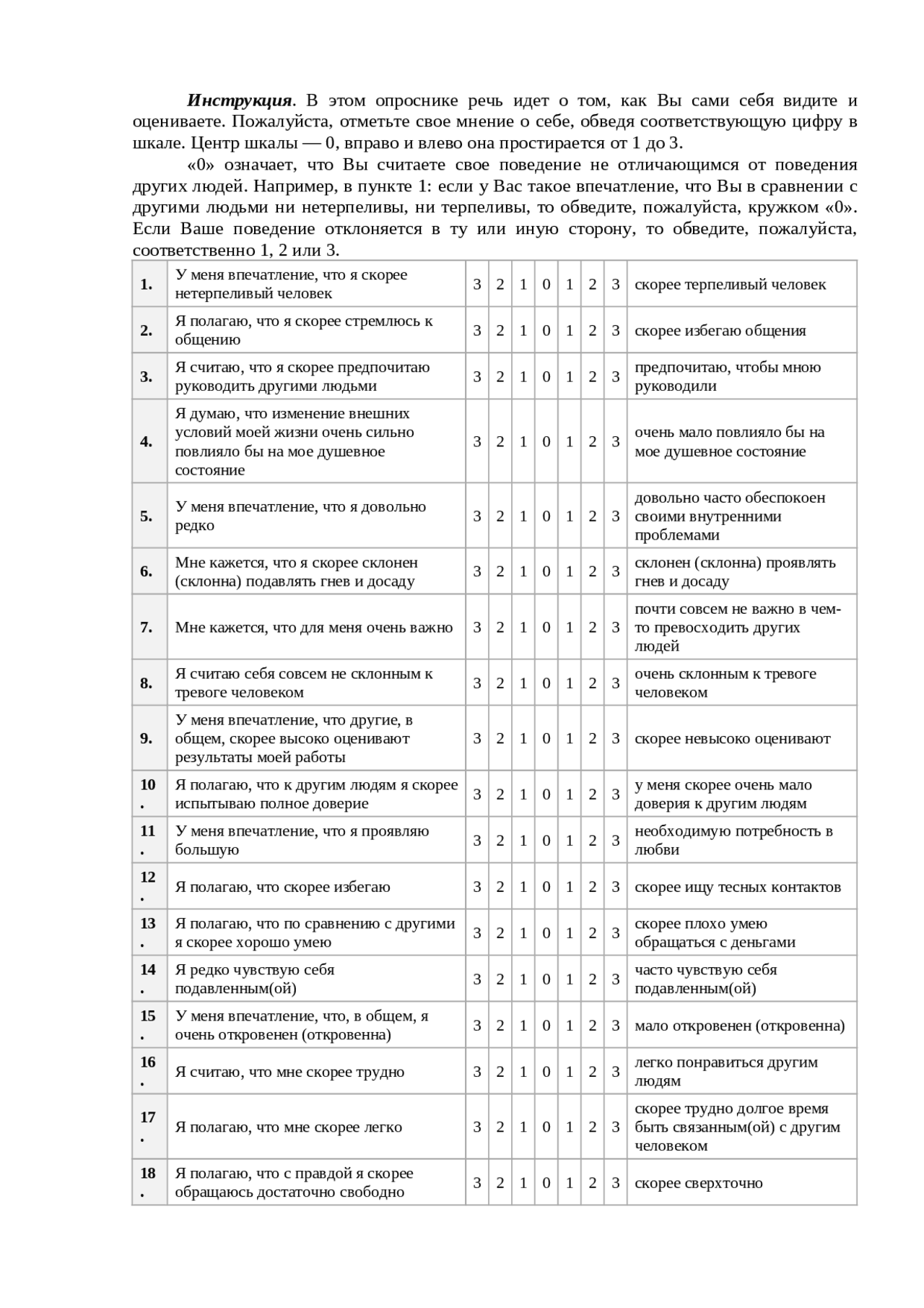 Гиссенский личностный опросник - Docsity