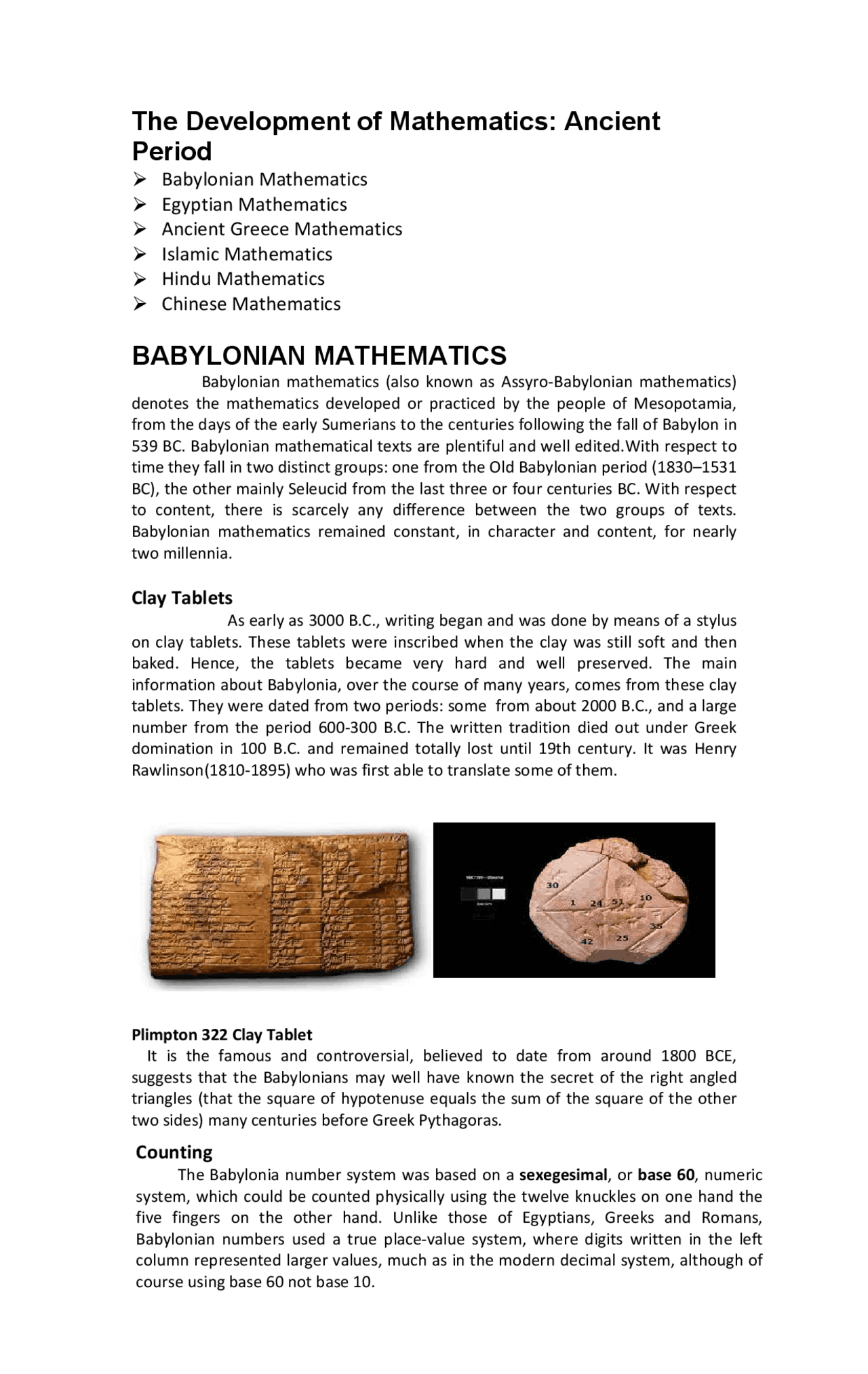 The Development of Mathematics: Ancient Period | Study notes ...