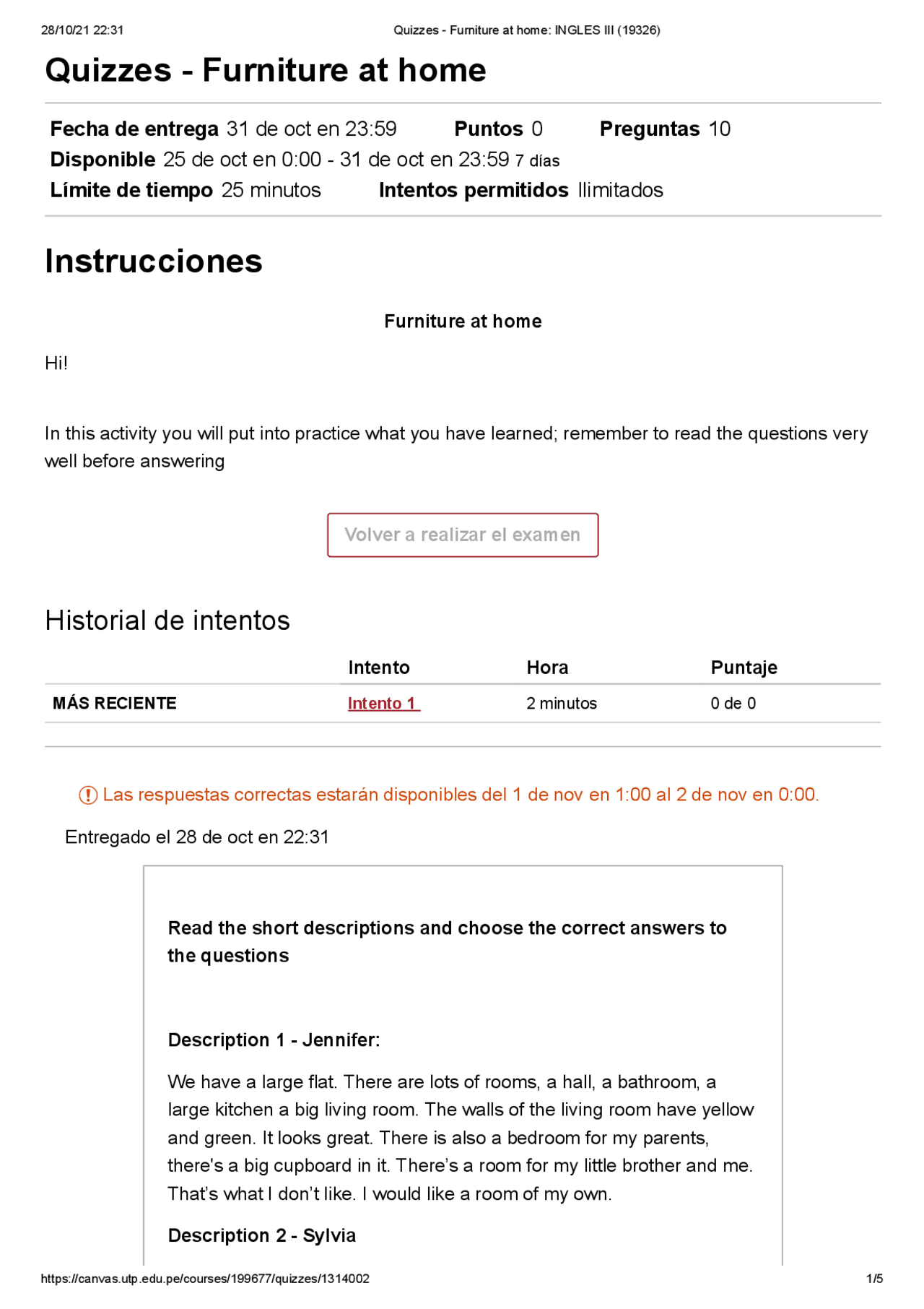 Quizzes Furniture at home_ INGLES III Ingles Docsity