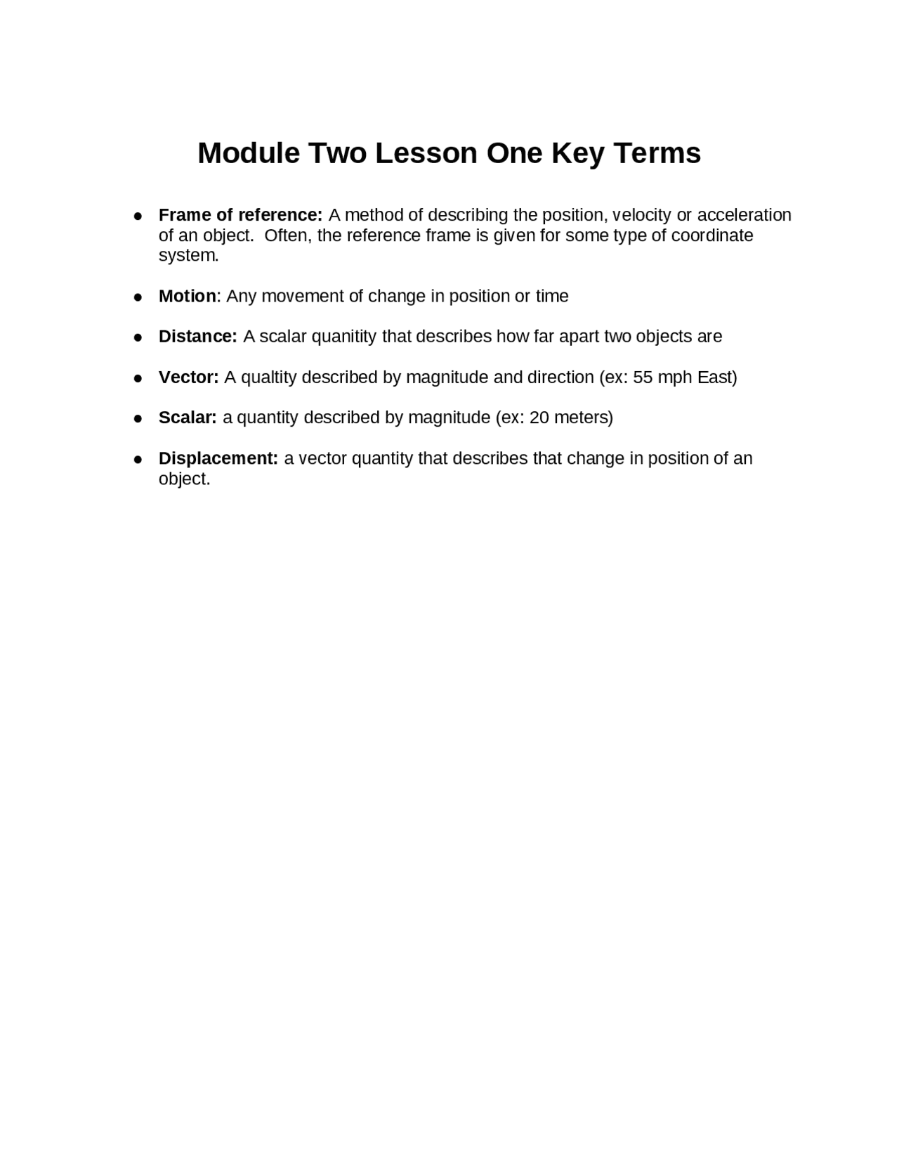 Module Two Lesson One Key Terms - Docsity