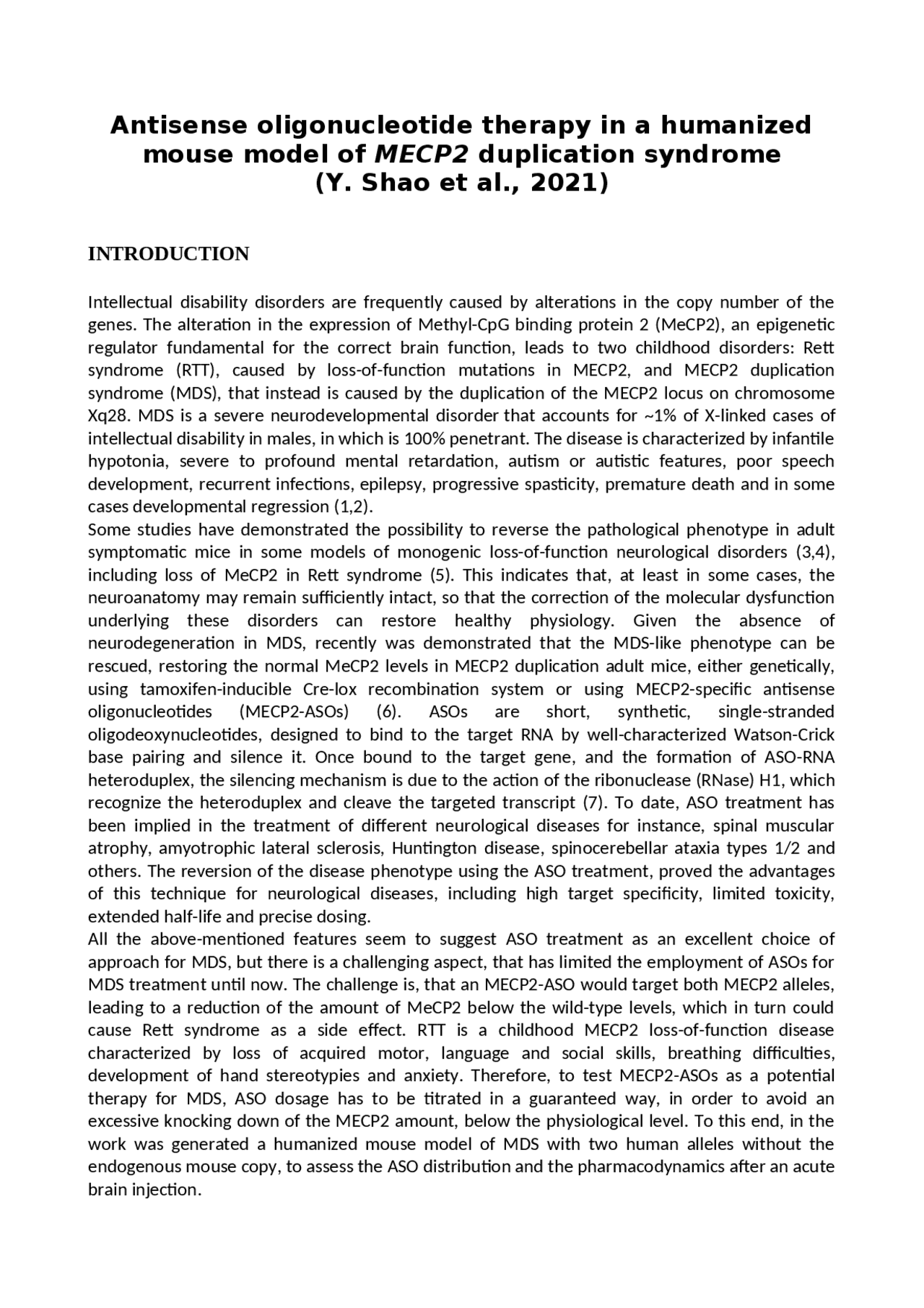 Antisense oligonucleotide therapy in a humanized mouse model of MECP2 ...