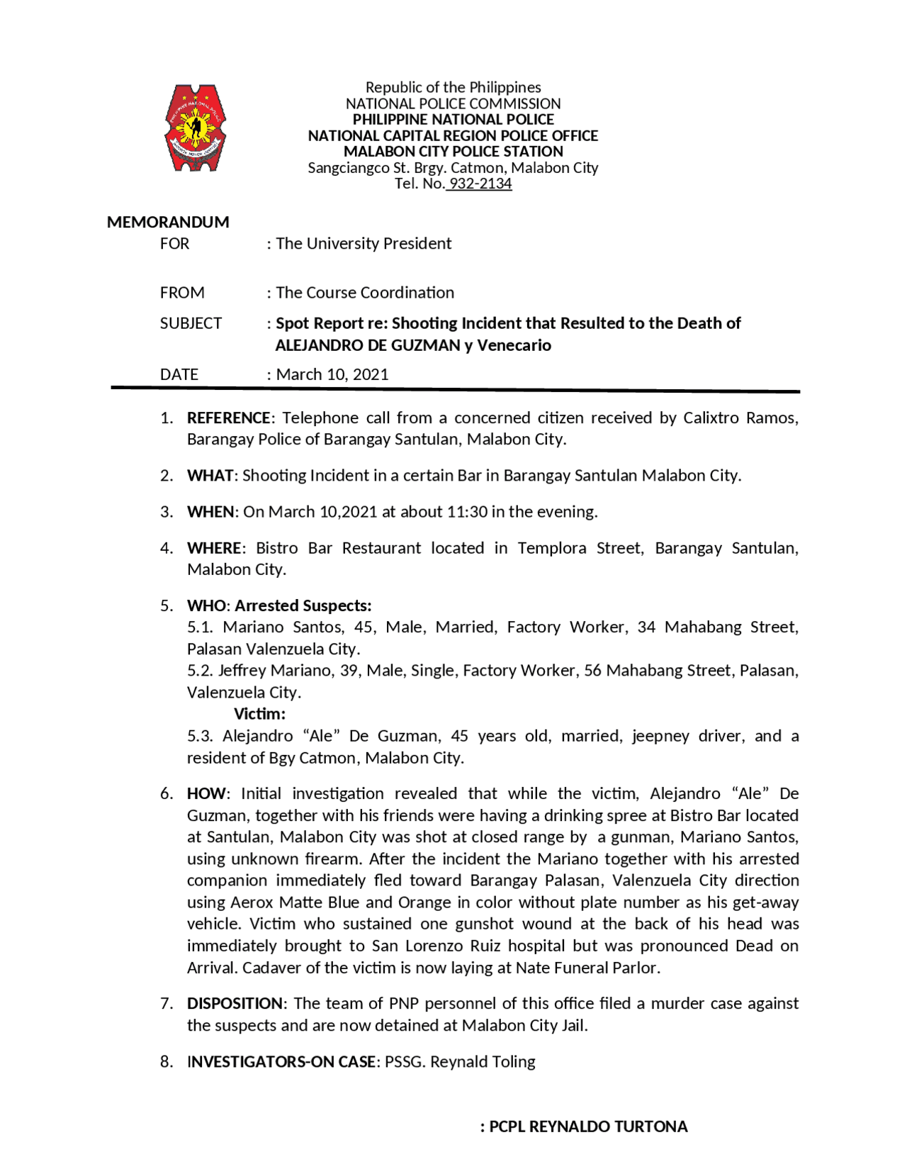 Pnp Police Report Example Progress Report Example Pnp at Alexis Owen blog